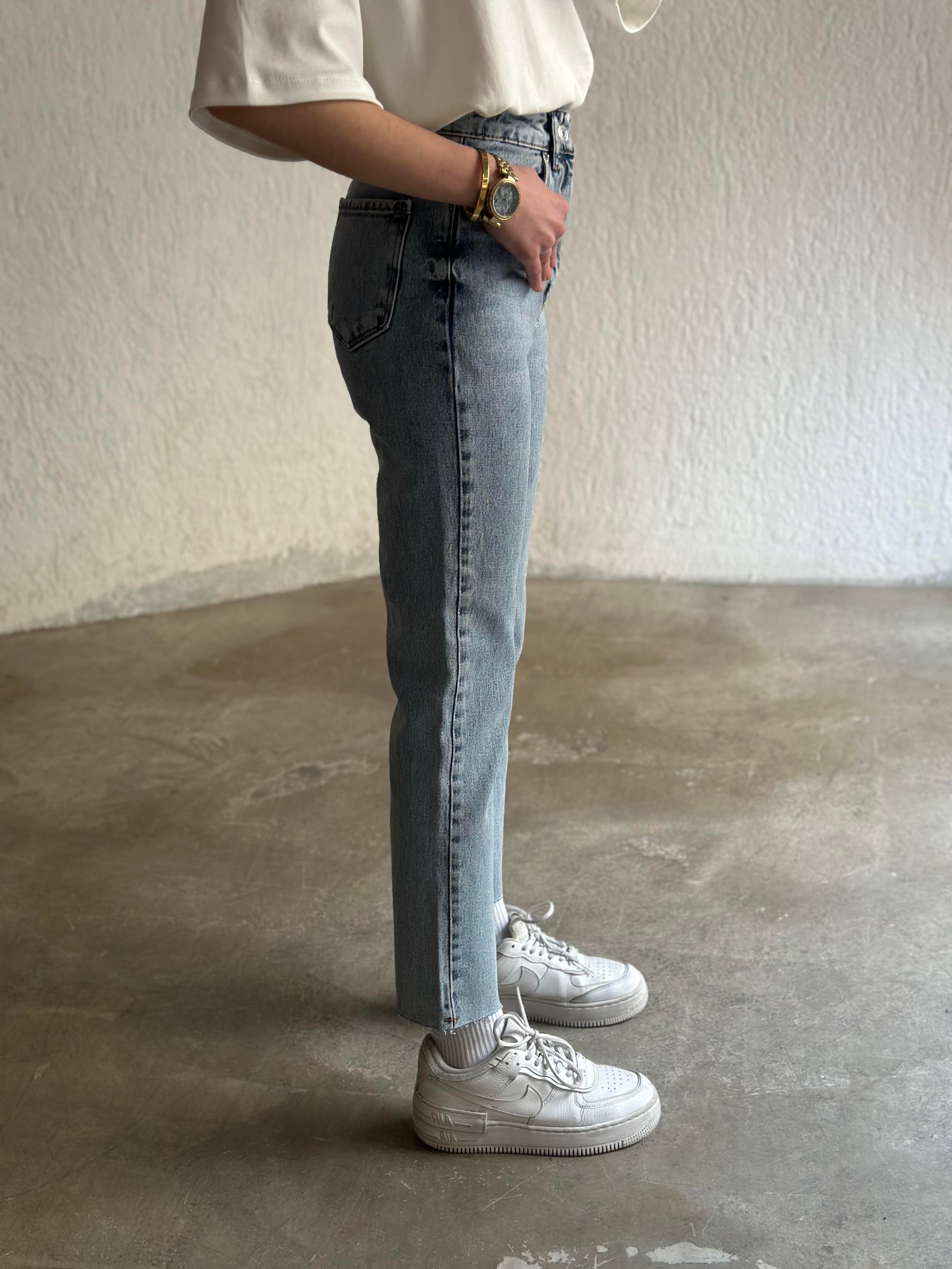 Crop Straight Fit Jean - Mavi - Dominatrend