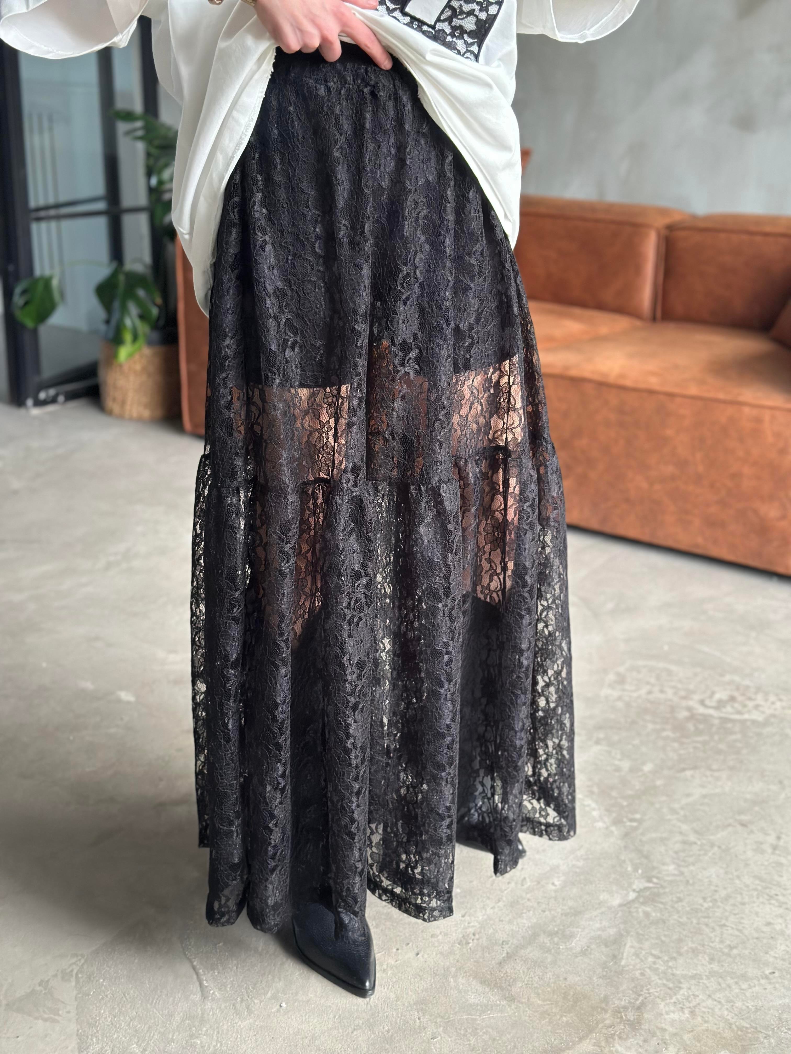 Dantel Maxi Etek - Siyah - Dominatrend