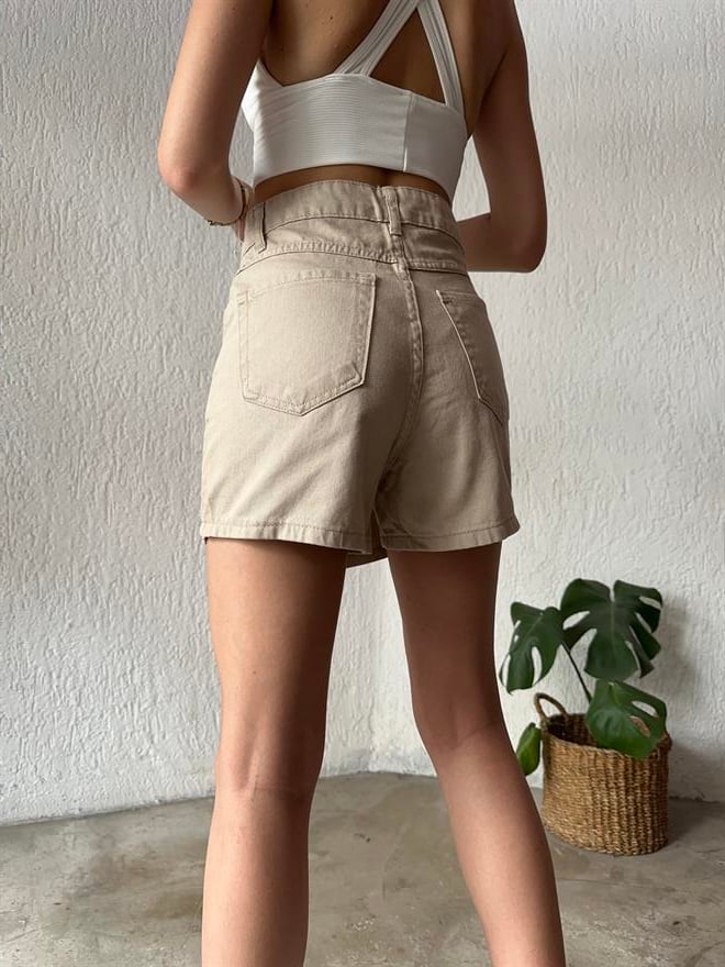 Denim Şort Etek - Bej - Dominatrend