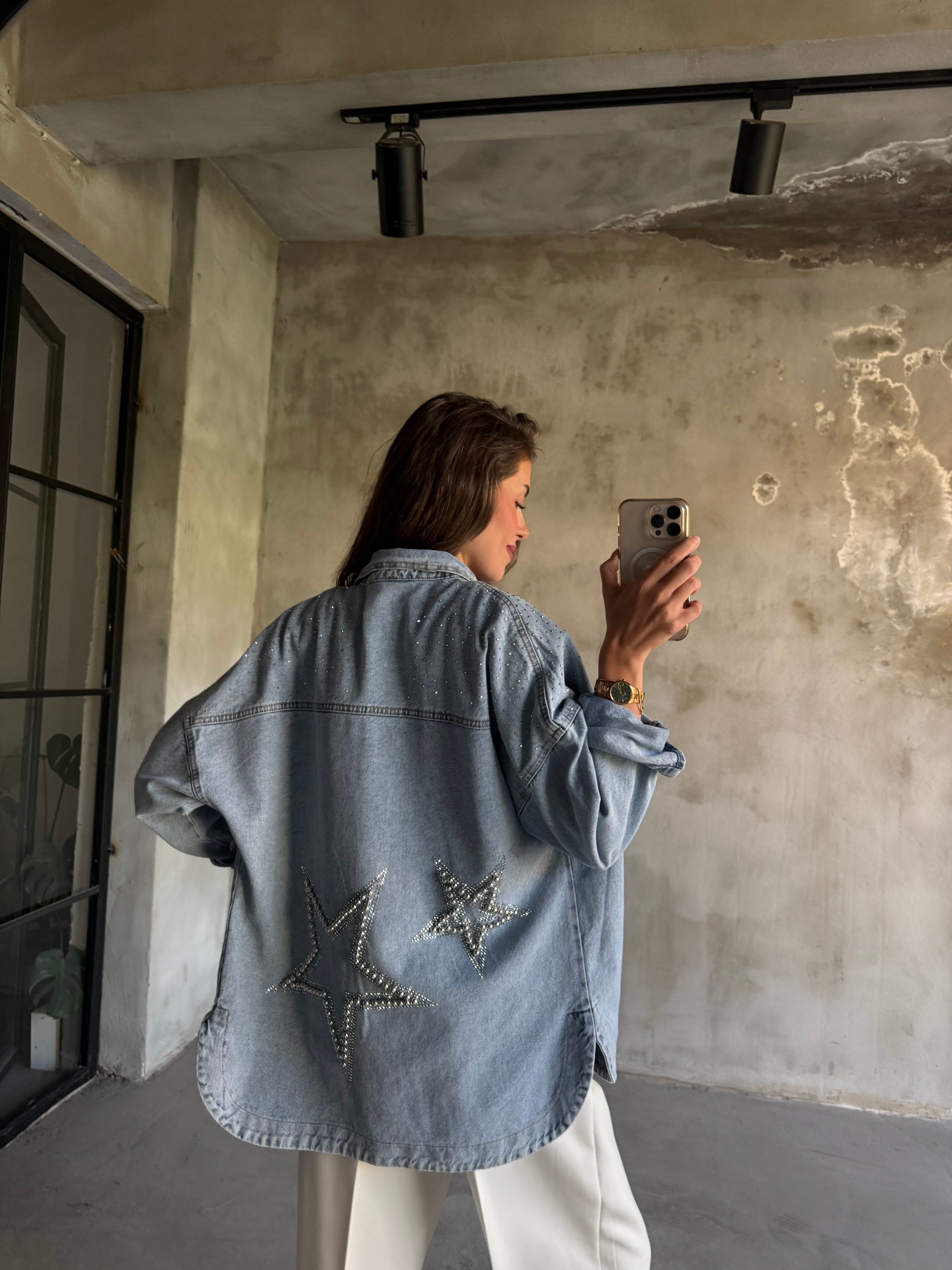 Denim Yıldız Nakıştı Taşlı Ceket - Dominatrend
