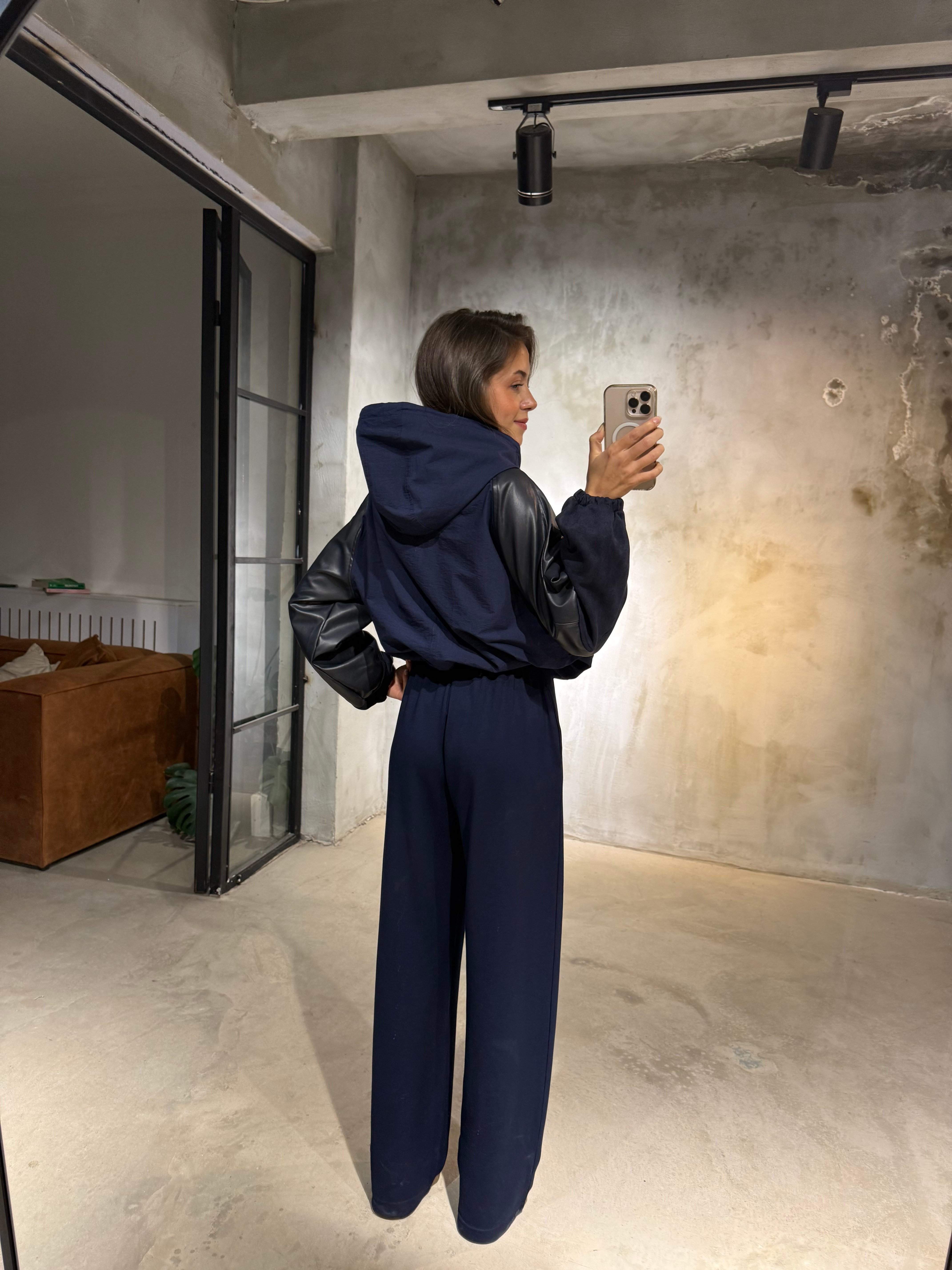 Deri Detaylı Bomber Takım - Lacivert - Dominatrend