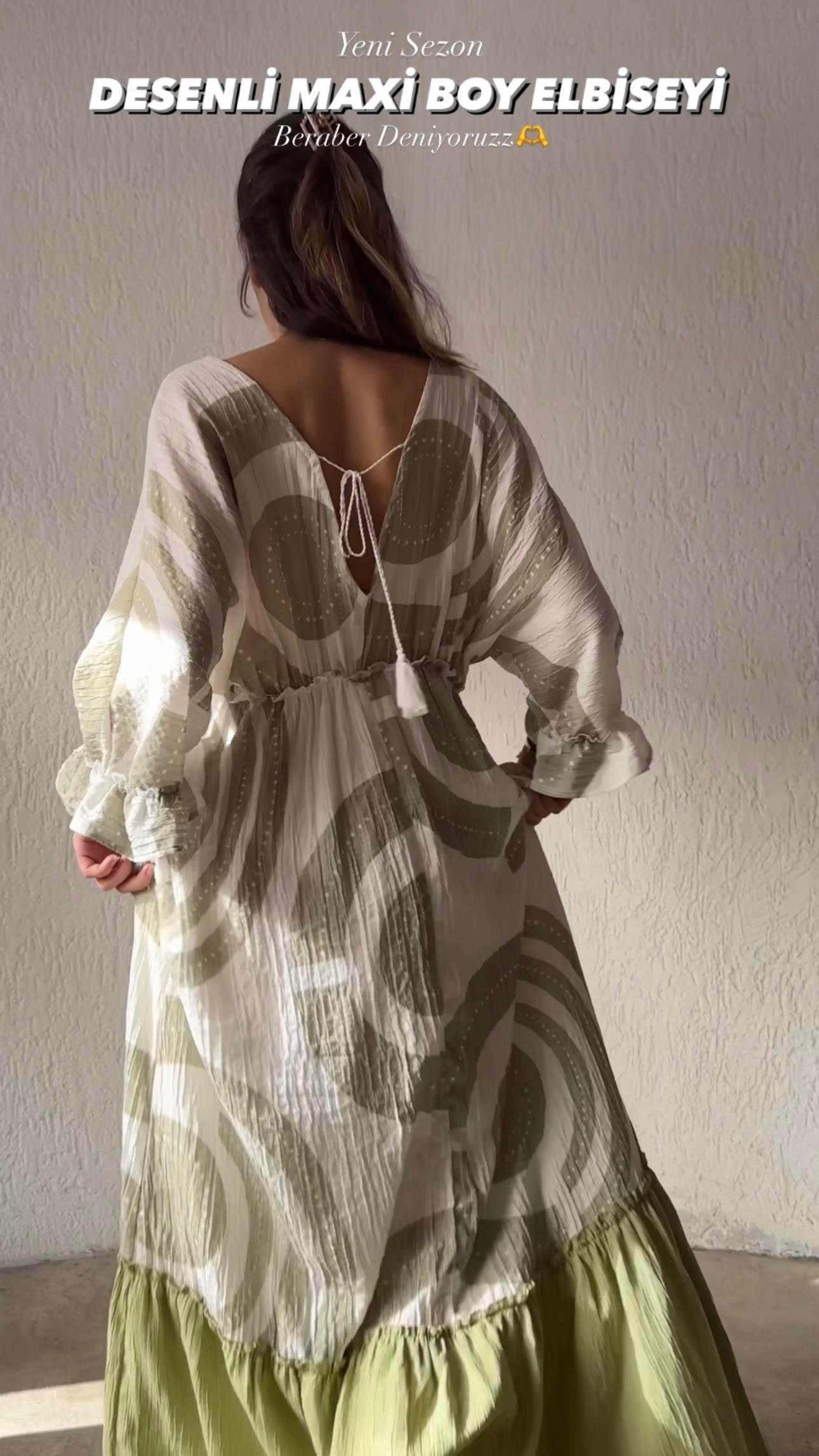 Desenli Maxi Elbise - Dominatrend