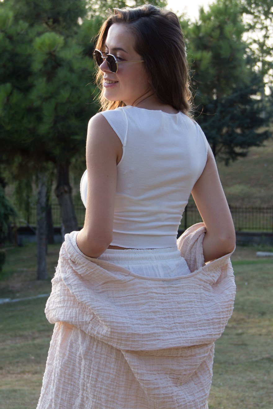 Dikiş Detaylı Bluz - Beyaz - Dominatrend