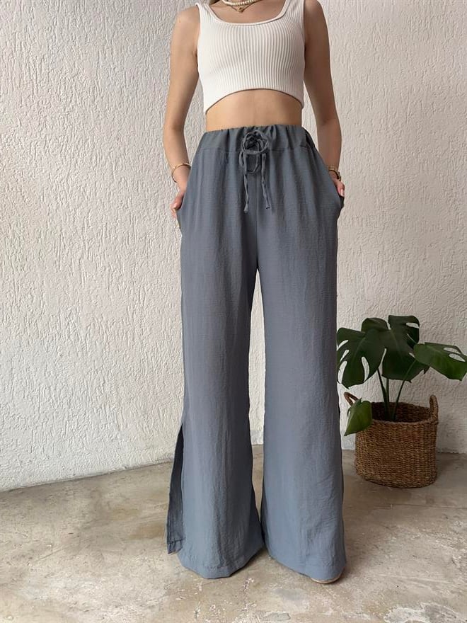 Dmn Collection Aerobin Yırtmaçlı Pantolon - Gri - Dominatrend