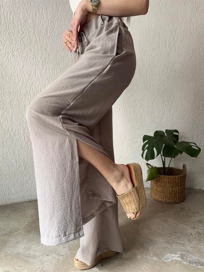 Dmn Collection Aerobin Yırtmaçlı Pantolon - Taş - Dominatrend