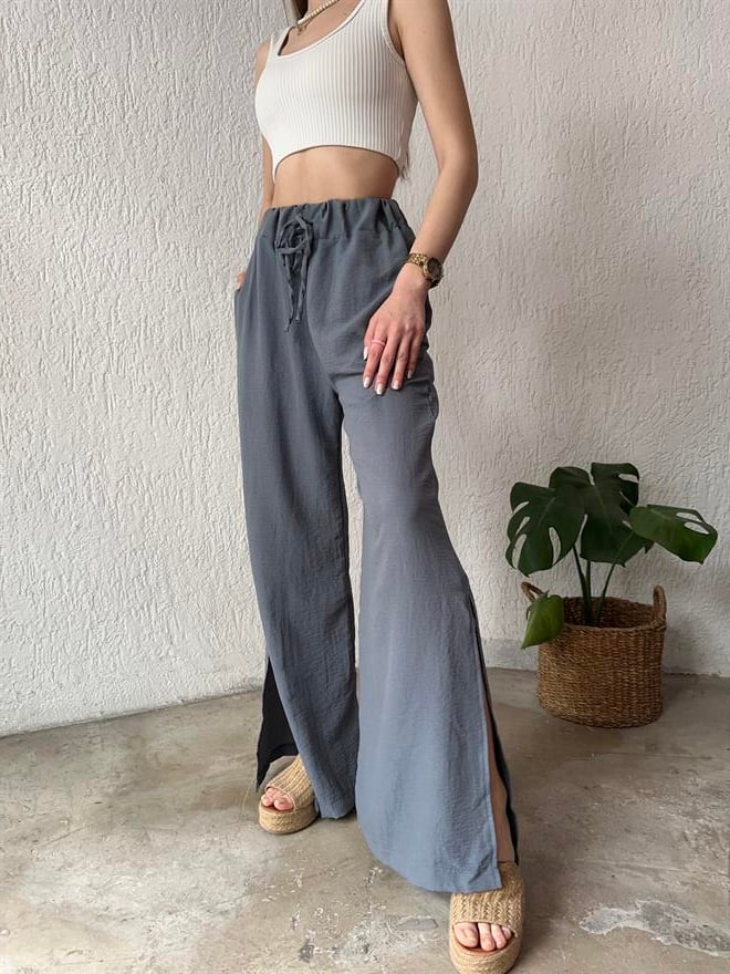 Dmn Collection Aerobin Yırtmaçlı Pantolon - Gri - Dominatrend