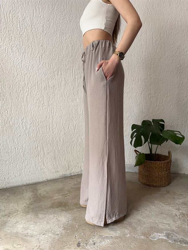 Dmn Collection Aerobin Yırtmaçlı Pantolon - Taş - Dominatrend