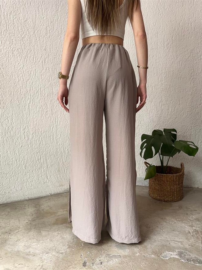 Dmn Collection Aerobin Yırtmaçlı Pantolon - Taş - Dominatrend