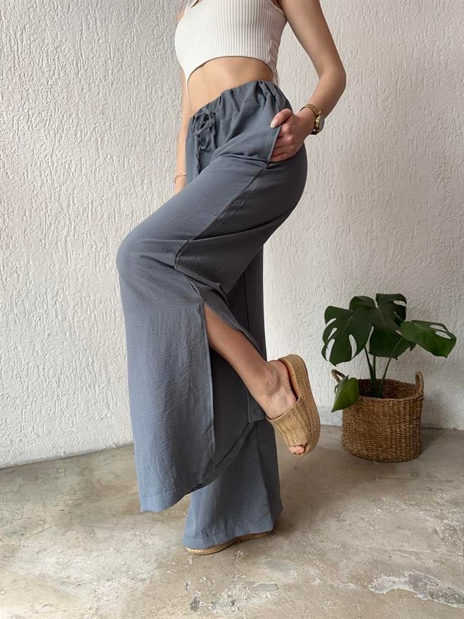 Dmn Collection Aerobin Yırtmaçlı Pantolon - Gri - Dominatrend