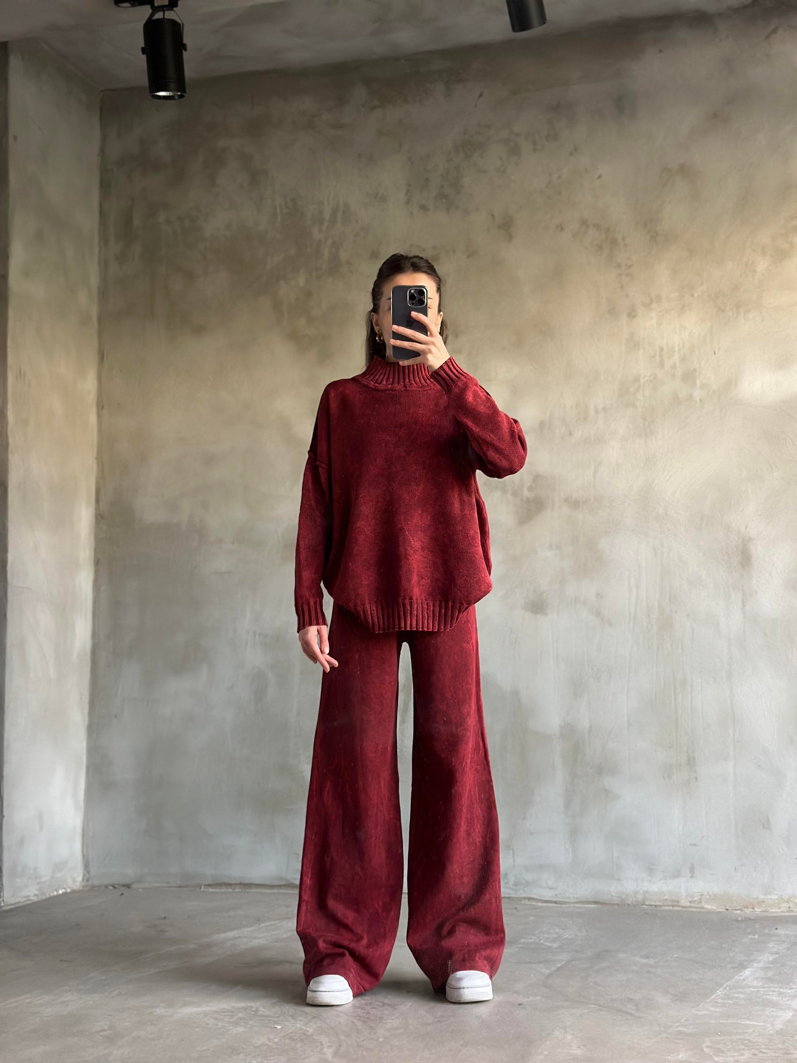 Domi Yıkamalı Triko Takım - Bordo - Dominatrend