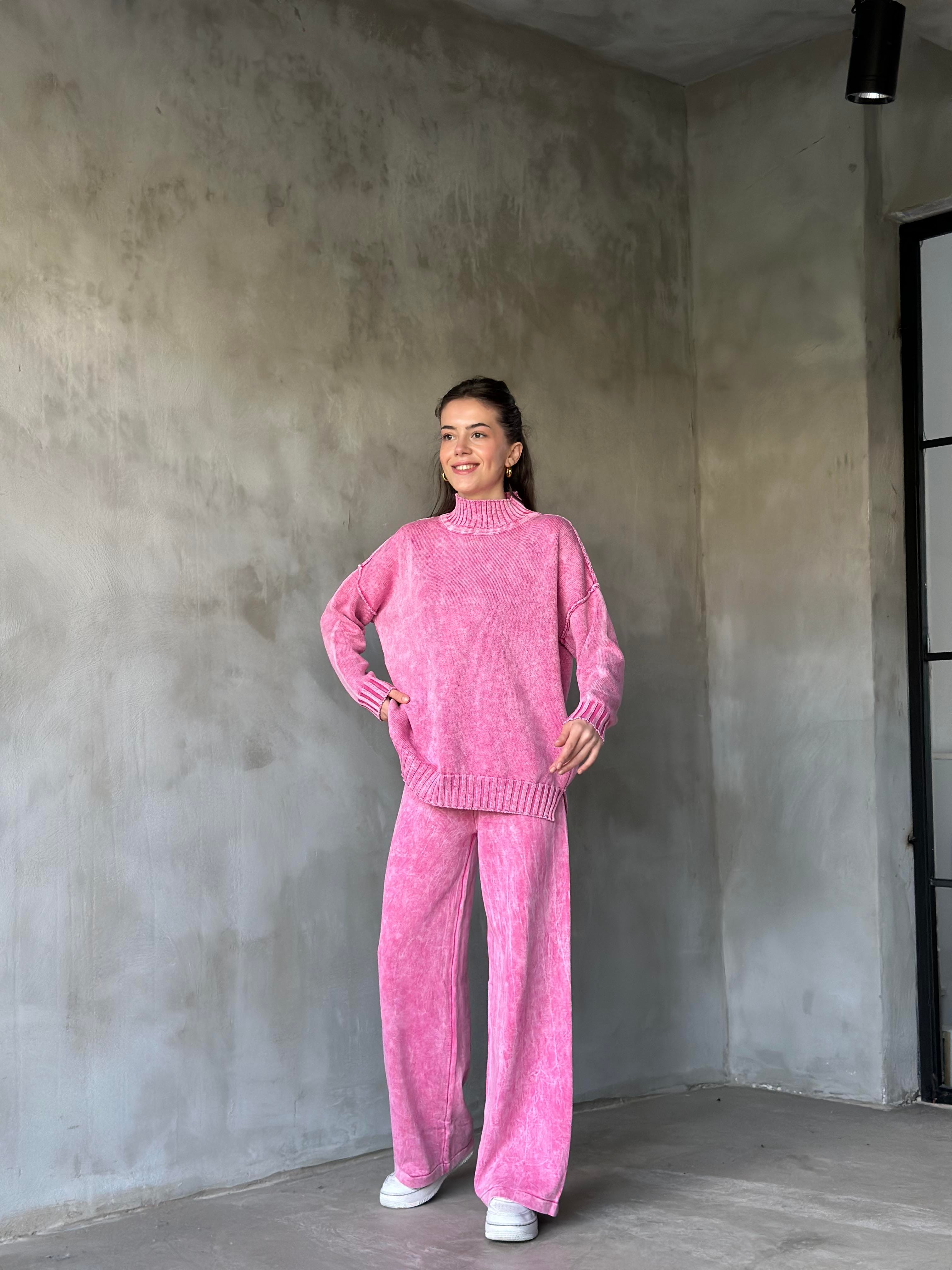 Domi Yıkamalı Triko Takım - Pembe - Dominatrend