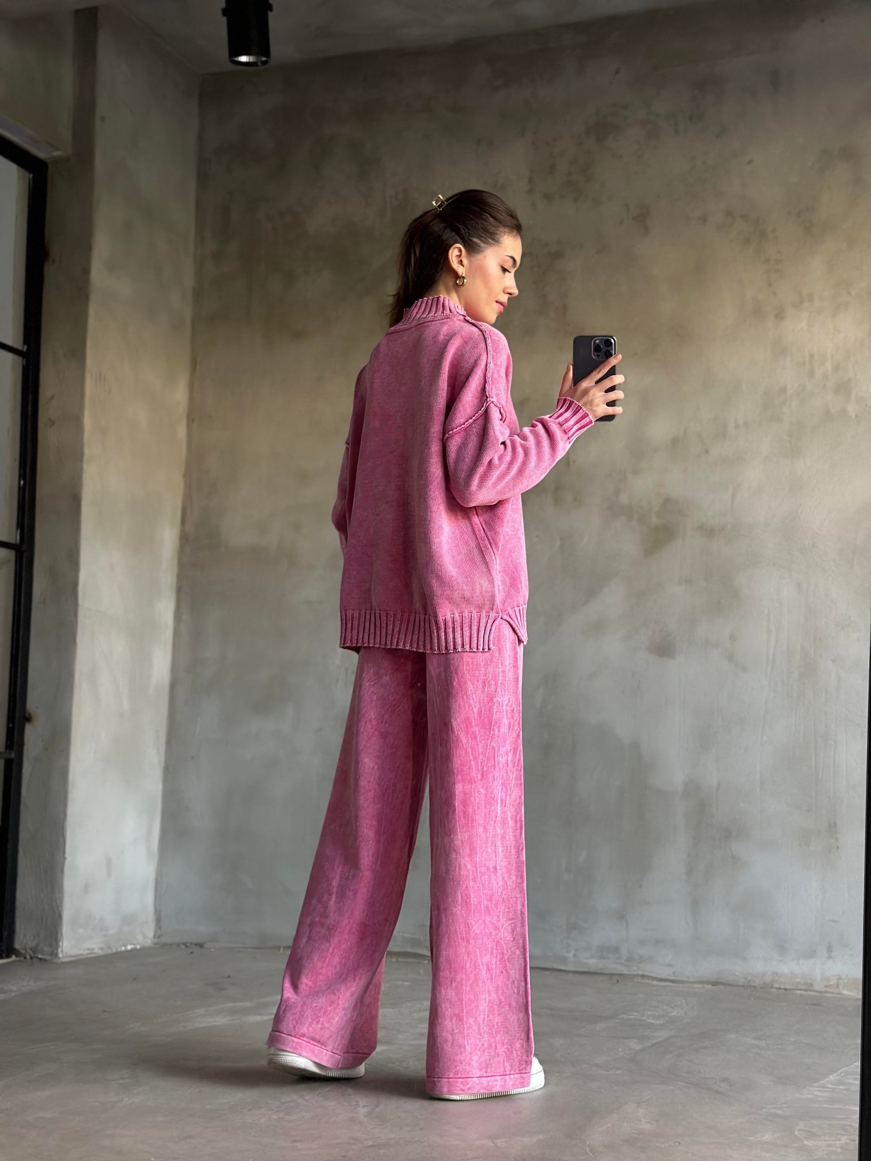 Domi Yıkamalı Triko Takım - Pembe - Dominatrend