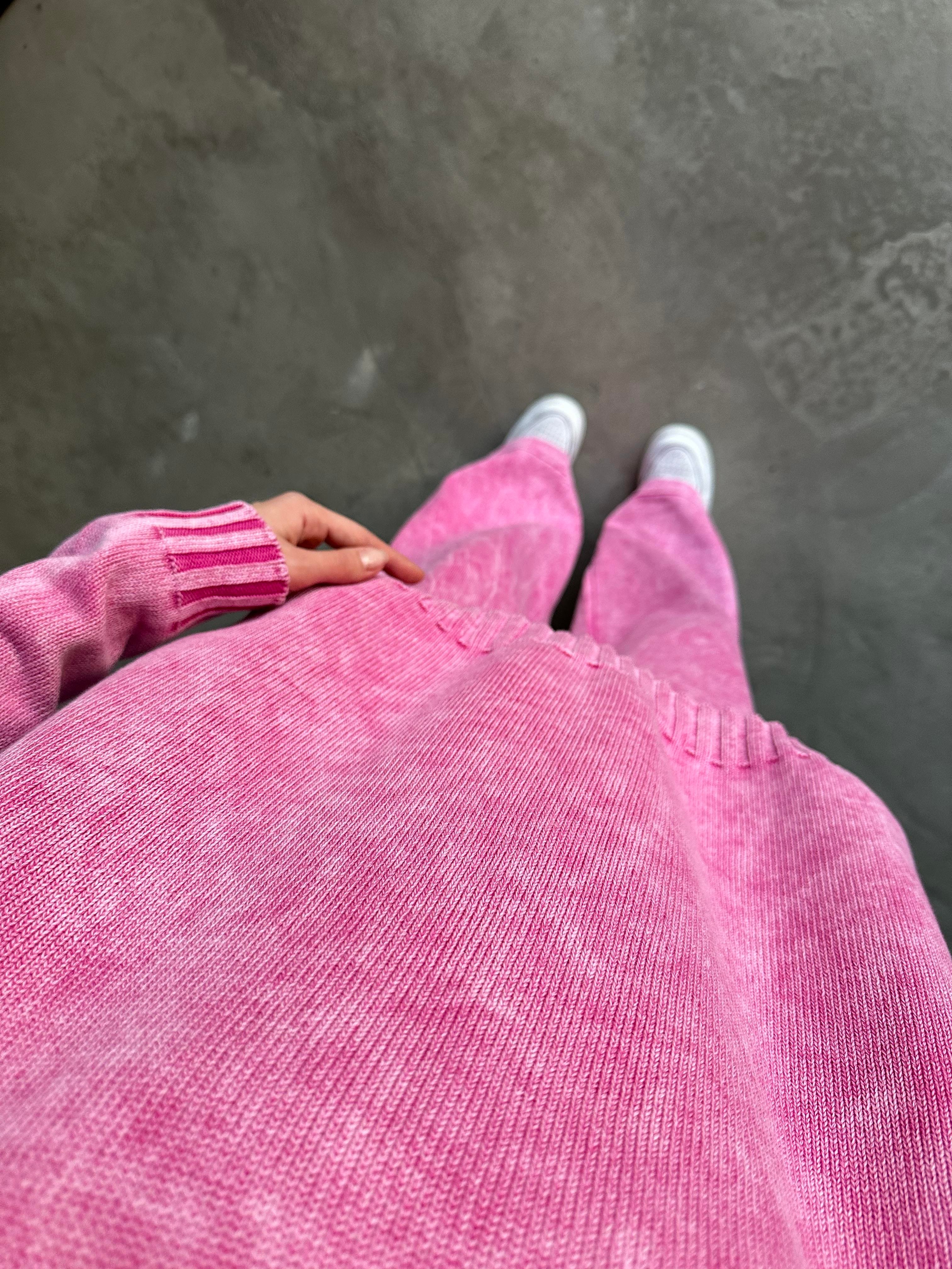 Domi Yıkamalı Triko Takım - Pembe - Dominatrend