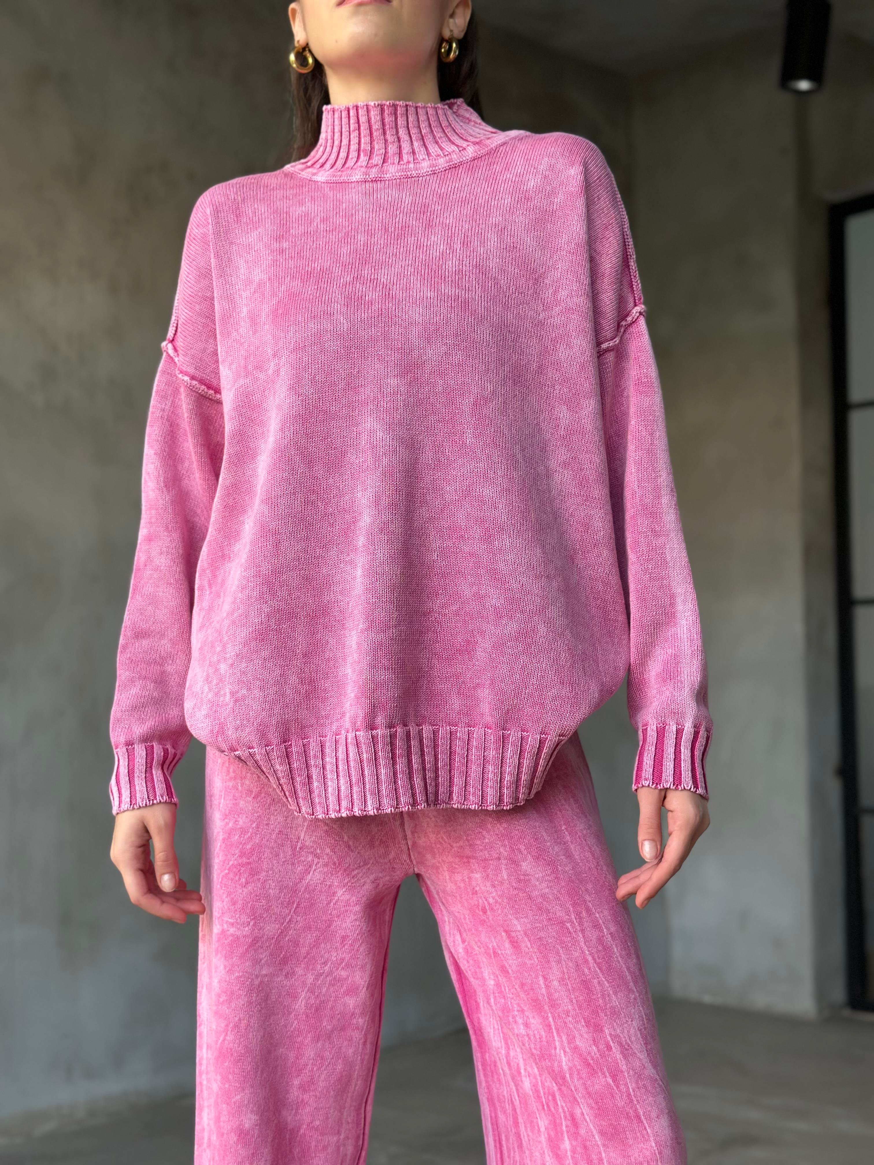 Domi Yıkamalı Triko Takım - Pembe - Dominatrend