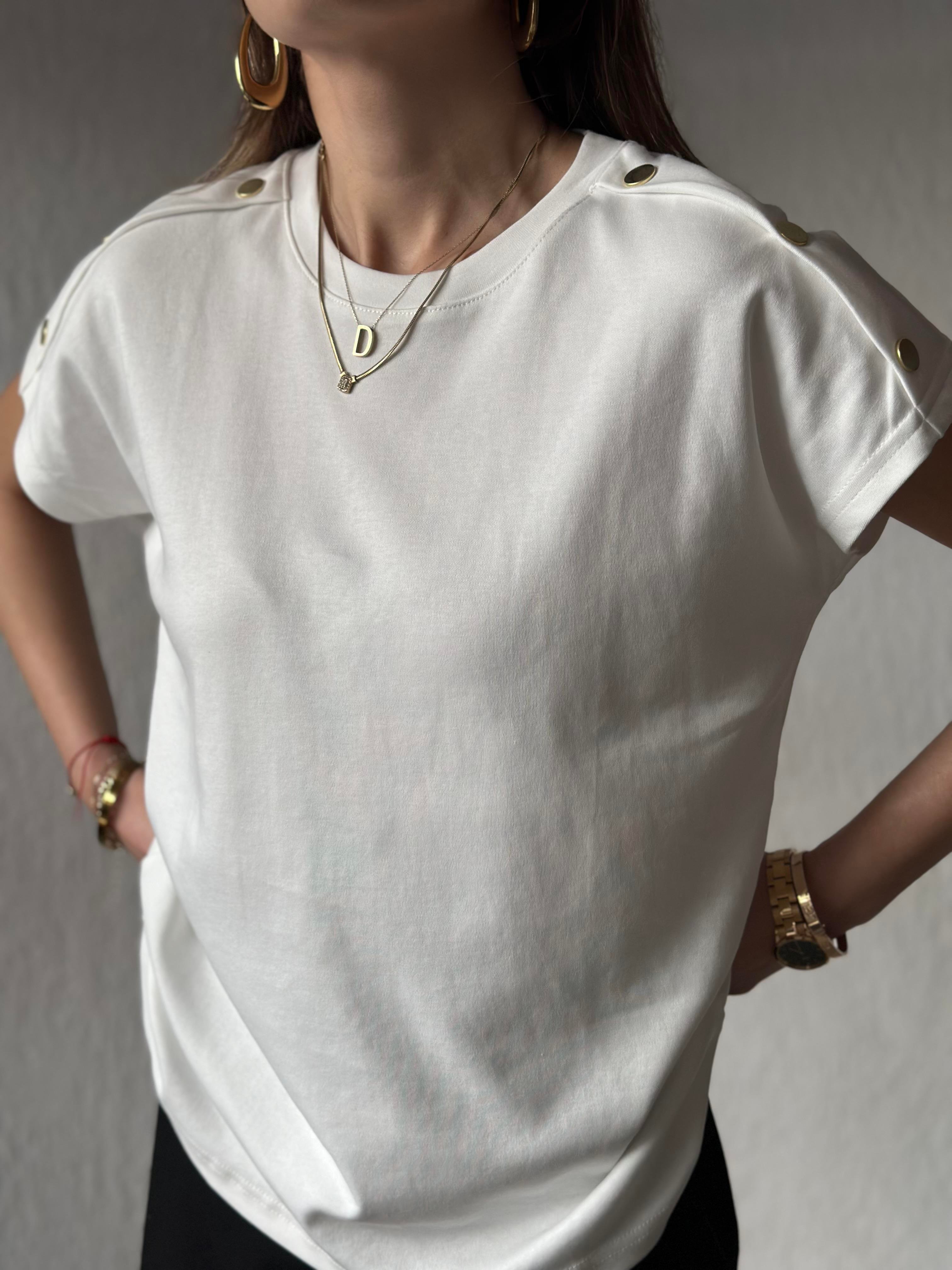 Düğme Detay Orj. T-shirt - Dominatrend