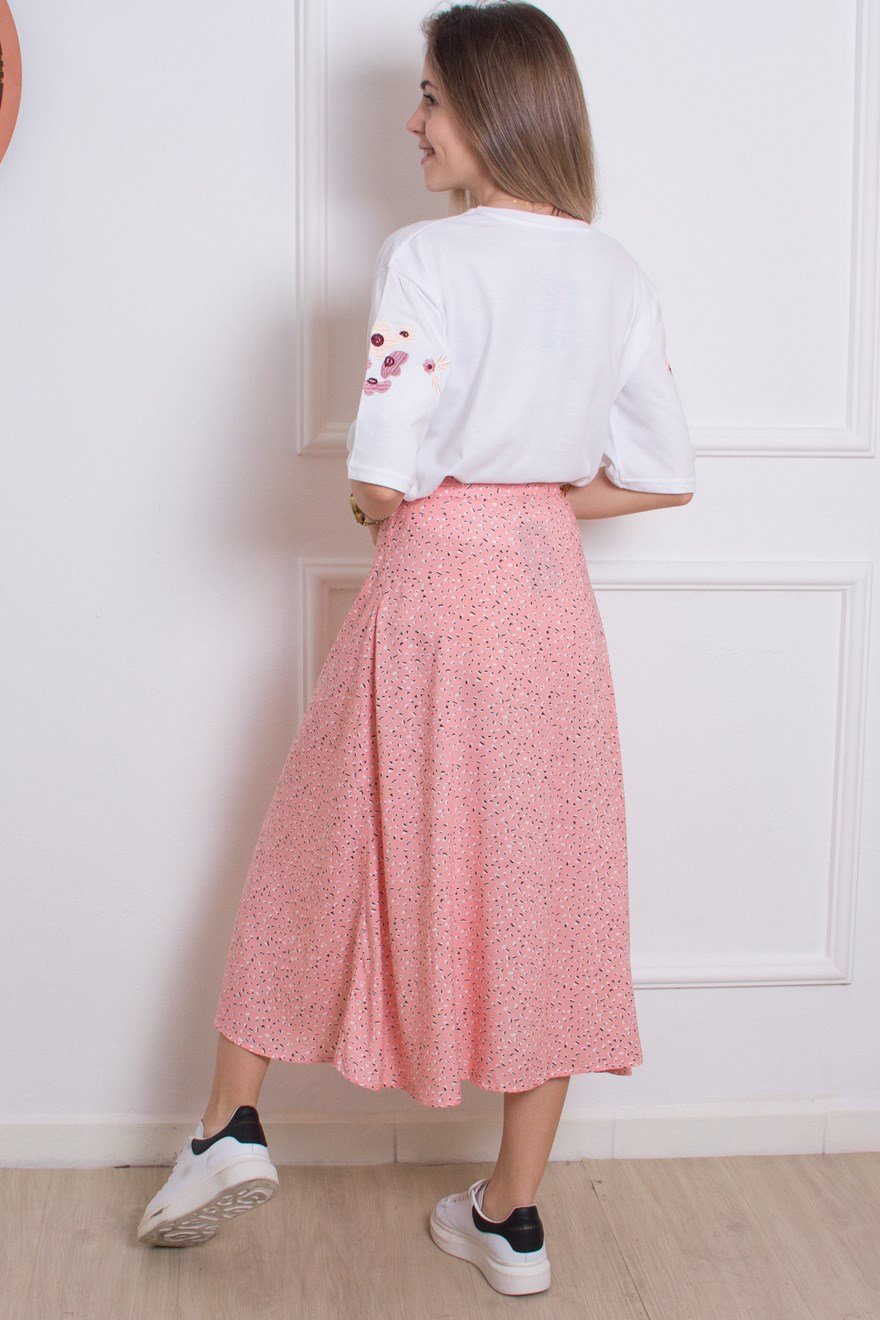Düğme Detaylı Etek - Pembe - Dominatrend