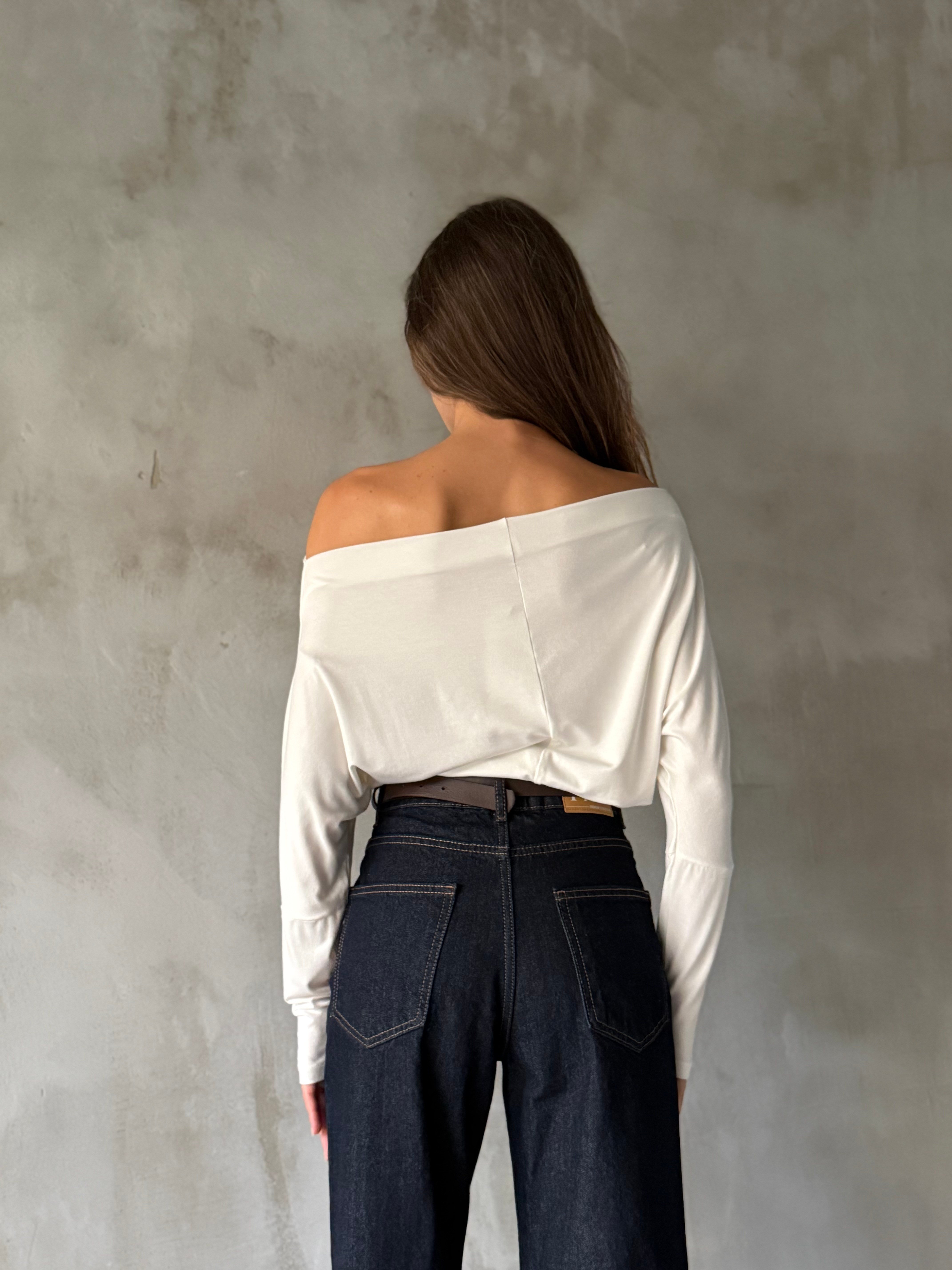 Düşük Omuz Bluz - Beyaz - Dominatrend