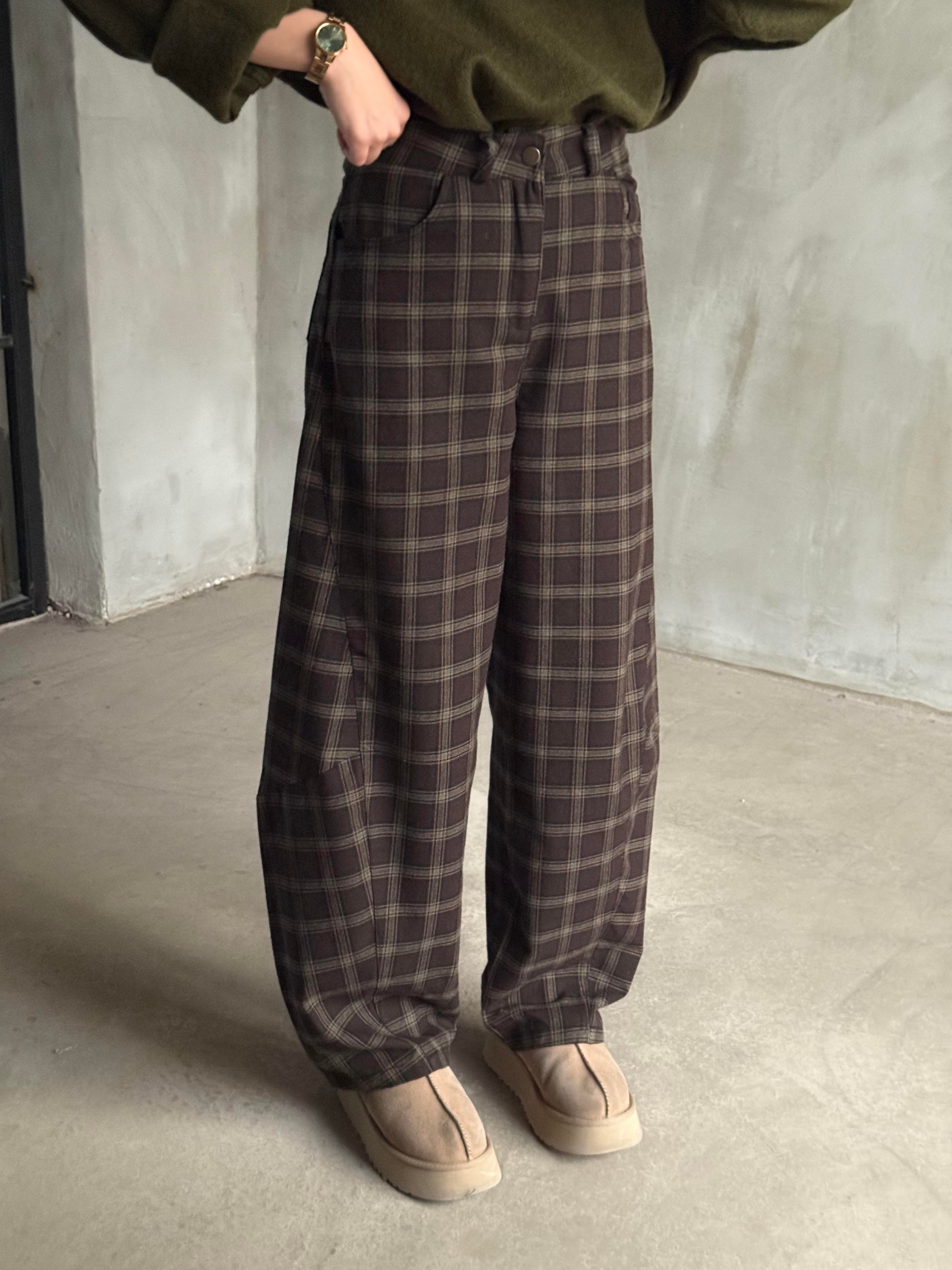 Ekose Balon Pantolon - Kahverengi - Dominatrend