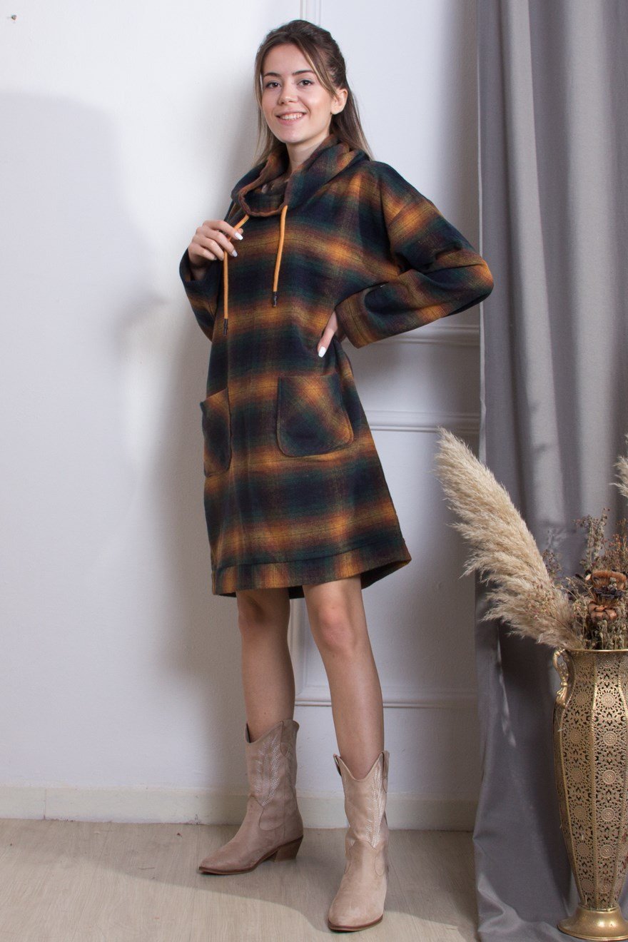 Ekose Tunik Elbise - Haki - Dominatrend