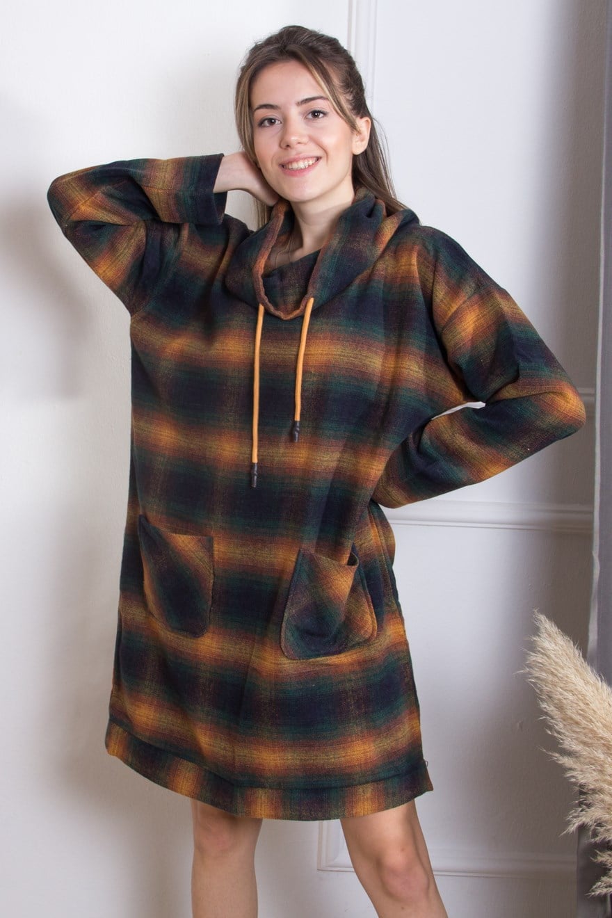 Ekose Tunik Elbise - Haki - Dominatrend