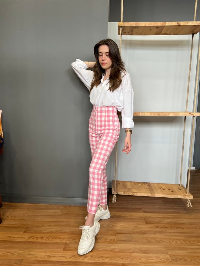 Ekoseli Pembe Pantolon - Dominatrend