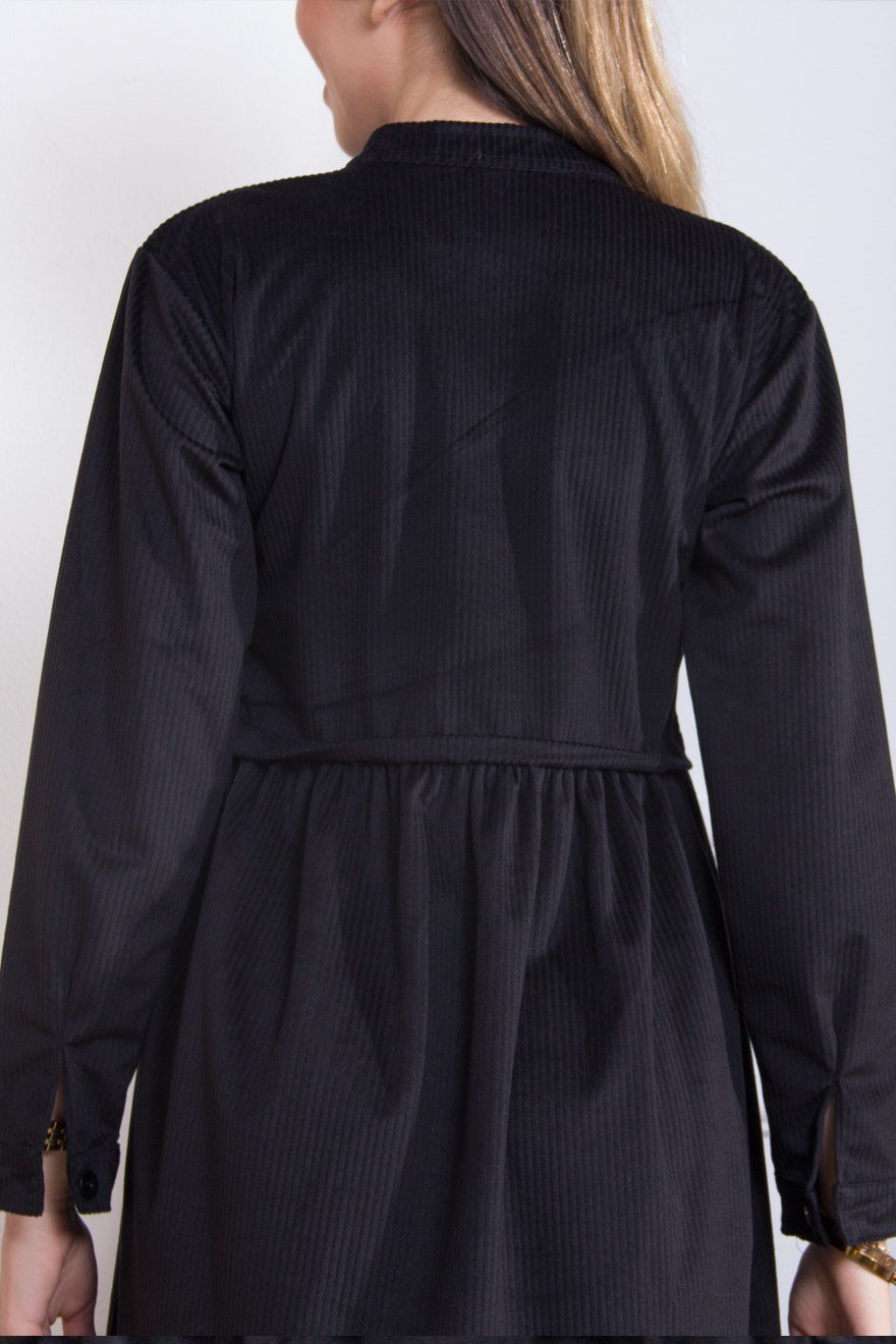 Fitilli Kadife Elbise - Siyah - Dominatrend