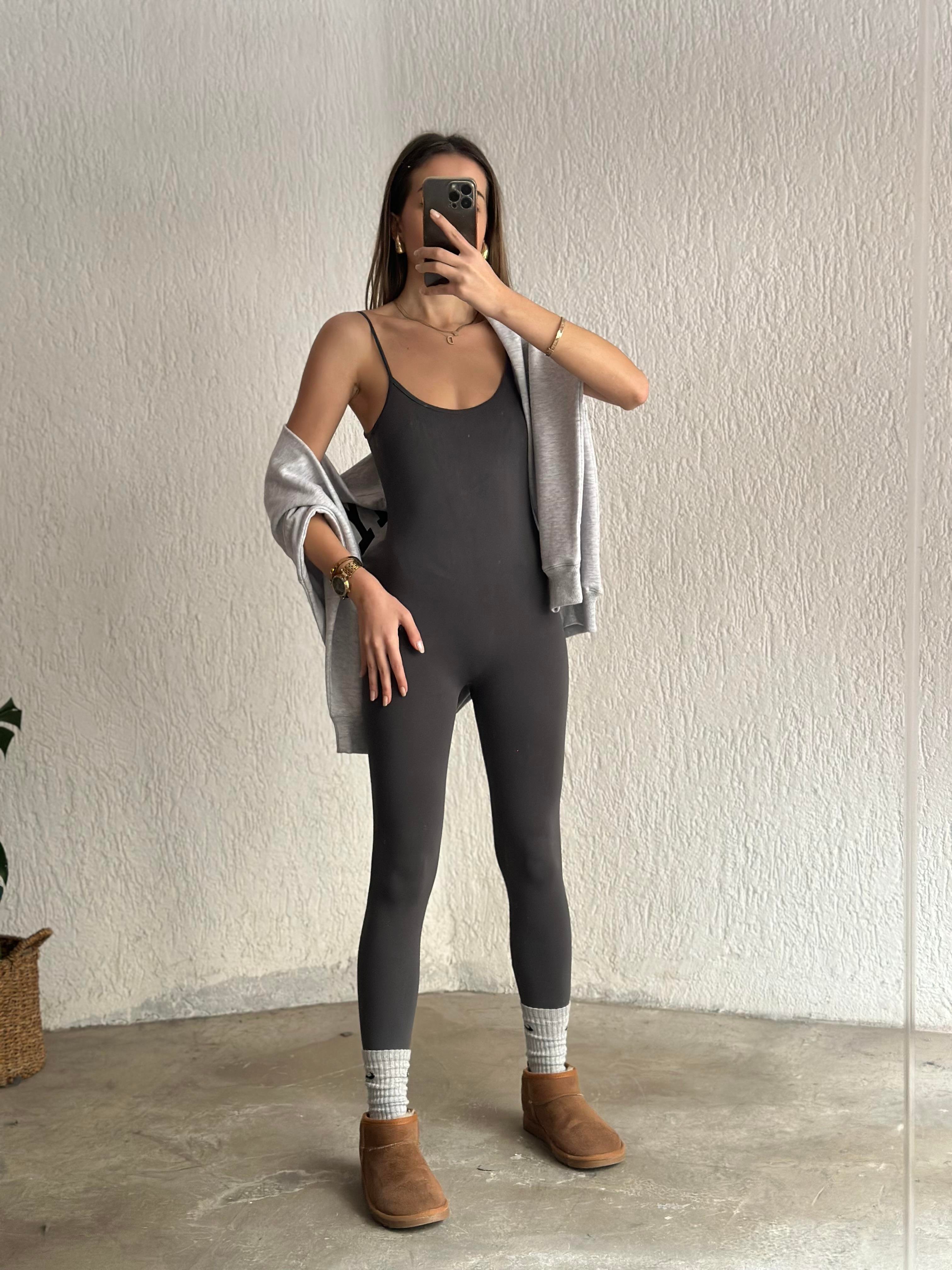 Full Body Likralı Toparlayıcı Tulum - Antrasit - Dominatrend