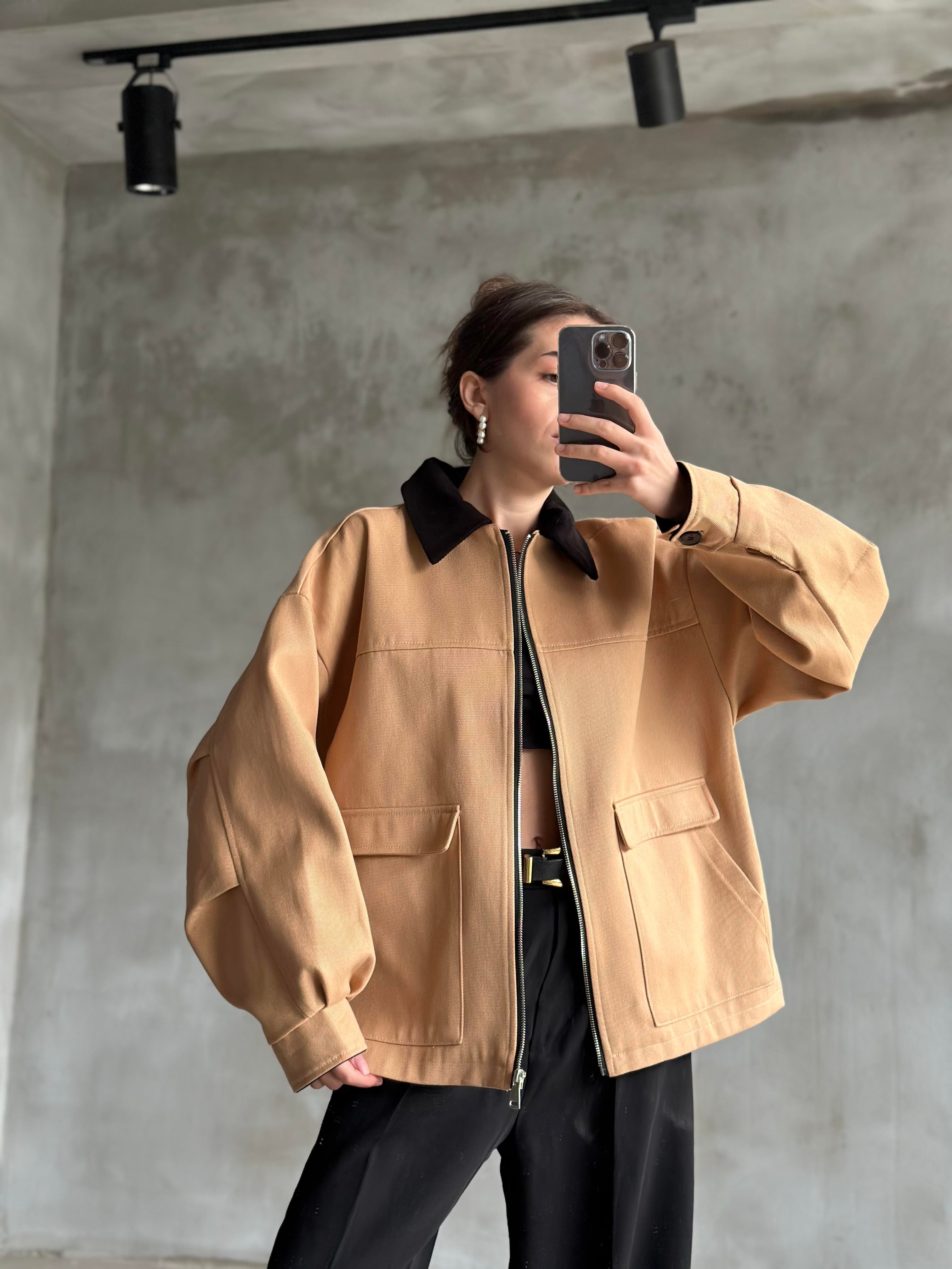 Gabardin Astarlı Kadife Yaka Ceket - Camel - Dominatrend