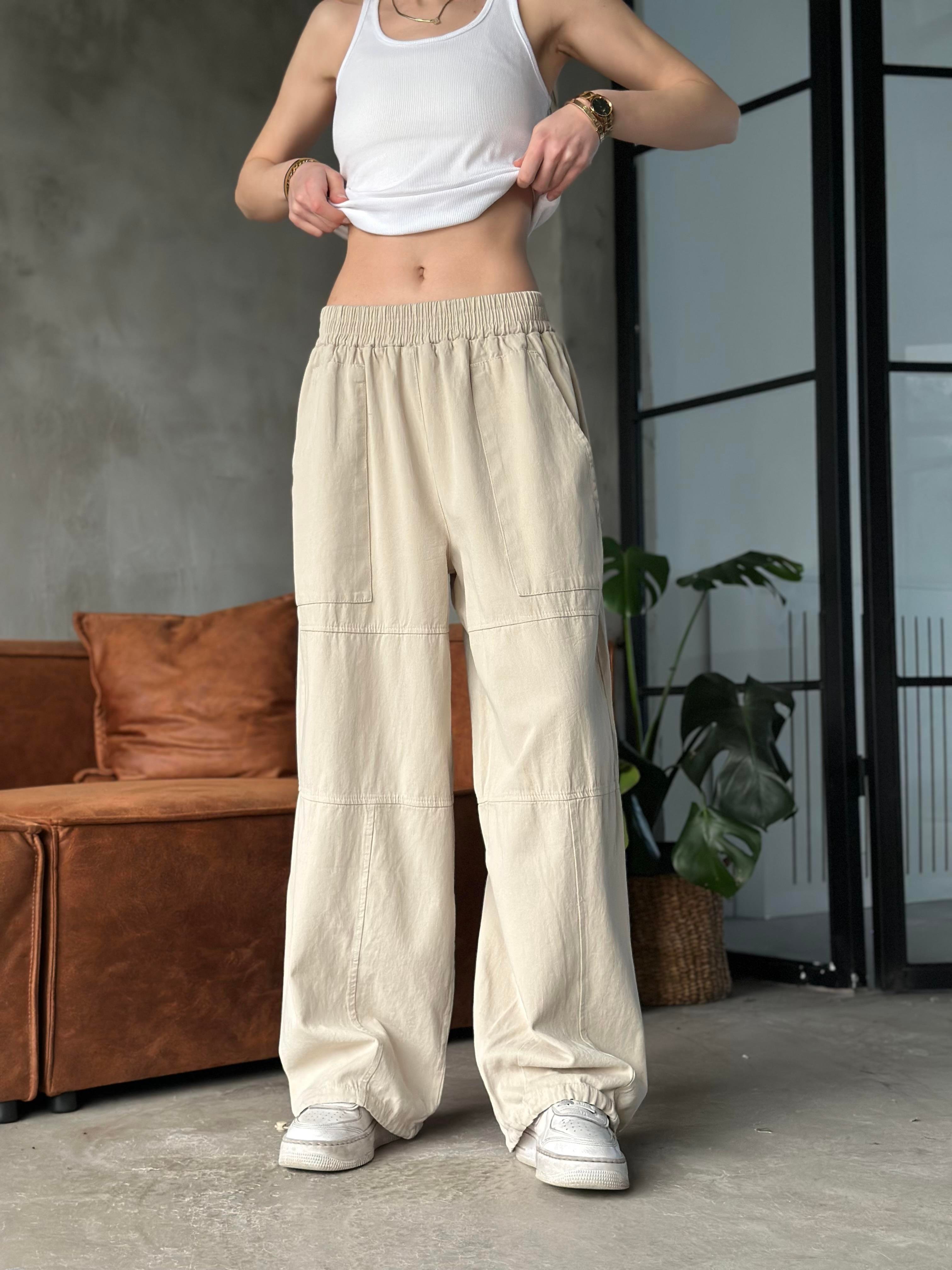 Gabardin Ayarlanabilir Paça Pantolon - Bej - Dominatrend