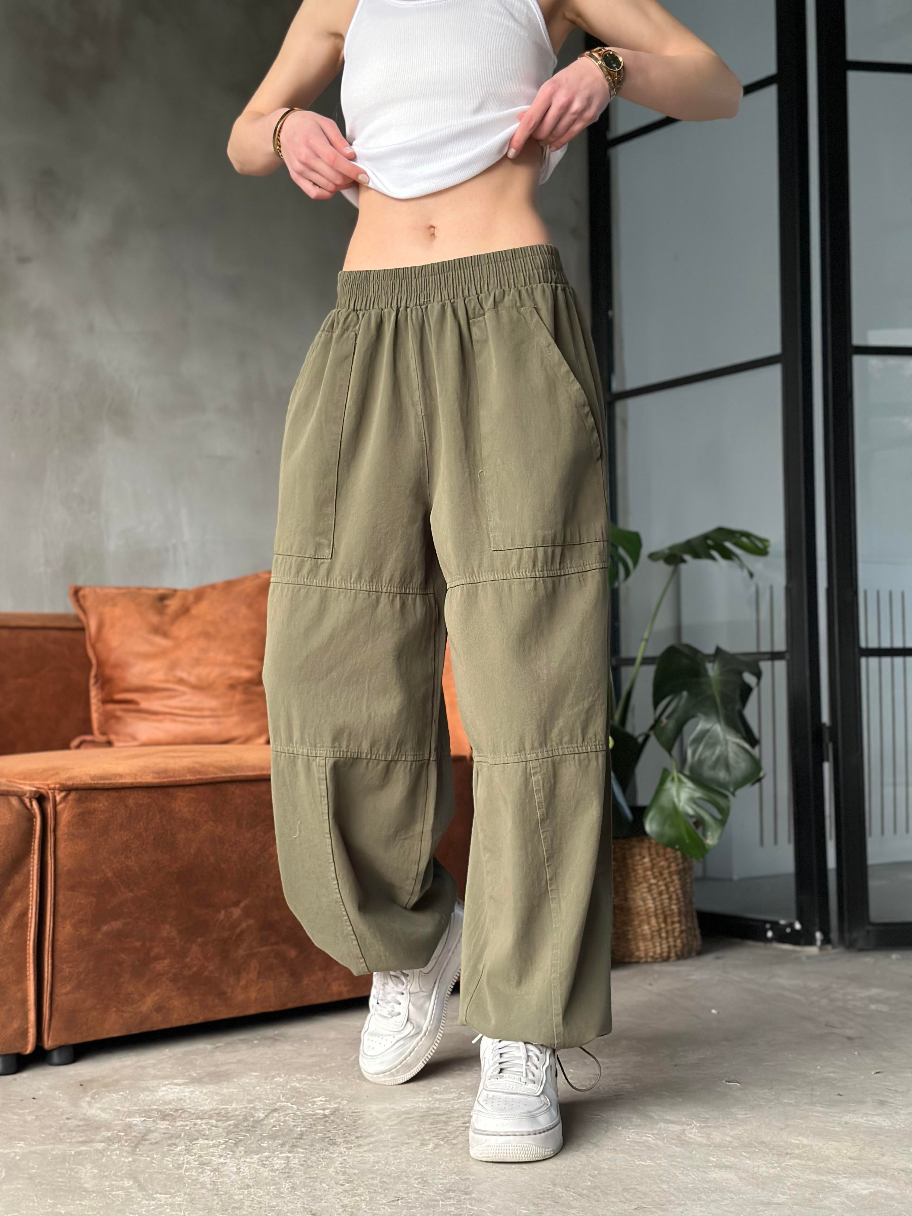 Gabardin Ayarlanabilir Paça Pantolon - Haki - Dominatrend