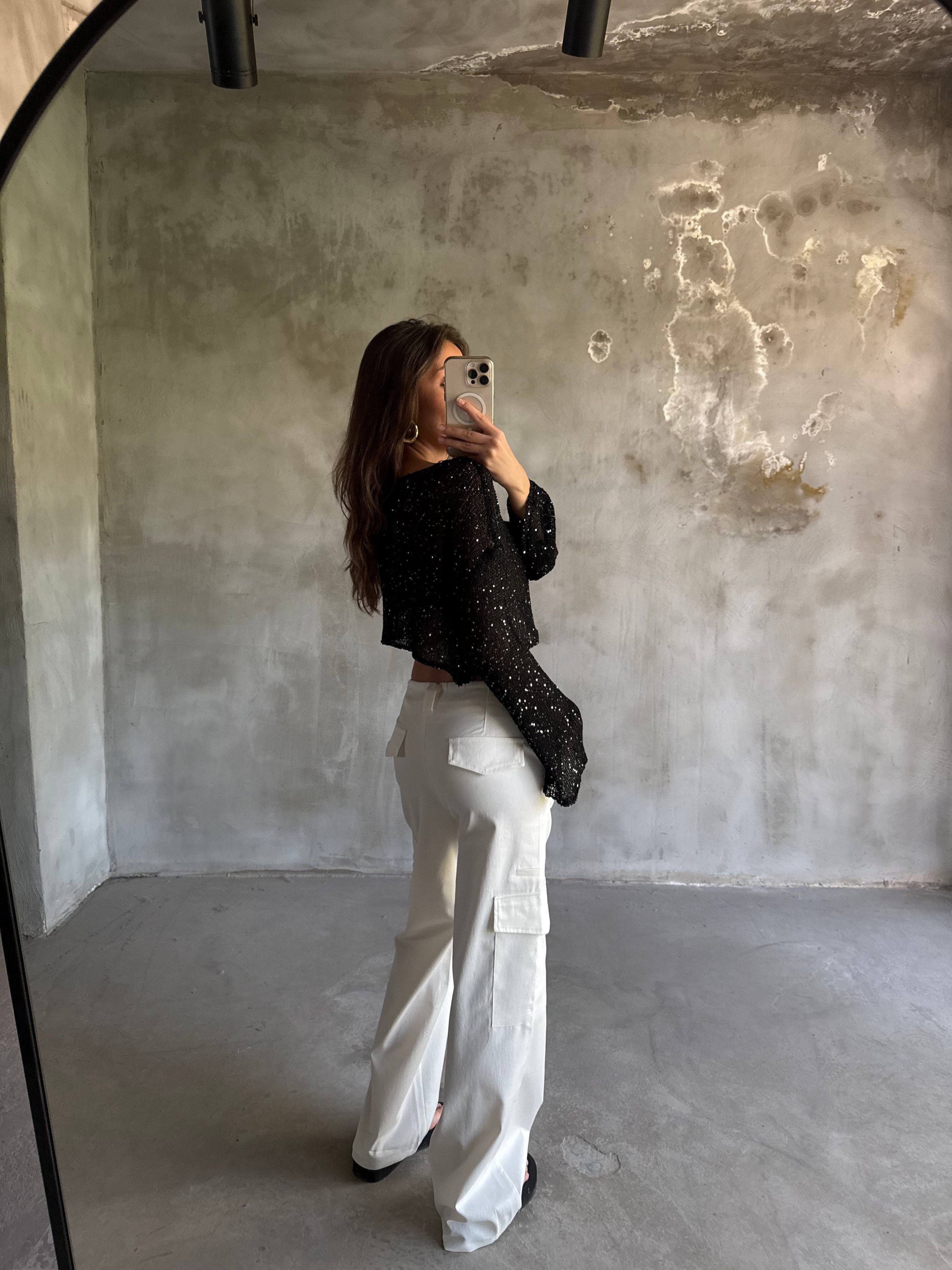 Gabardin Kargo Cepli Kırık Beyaz Pantolon - Dominatrend