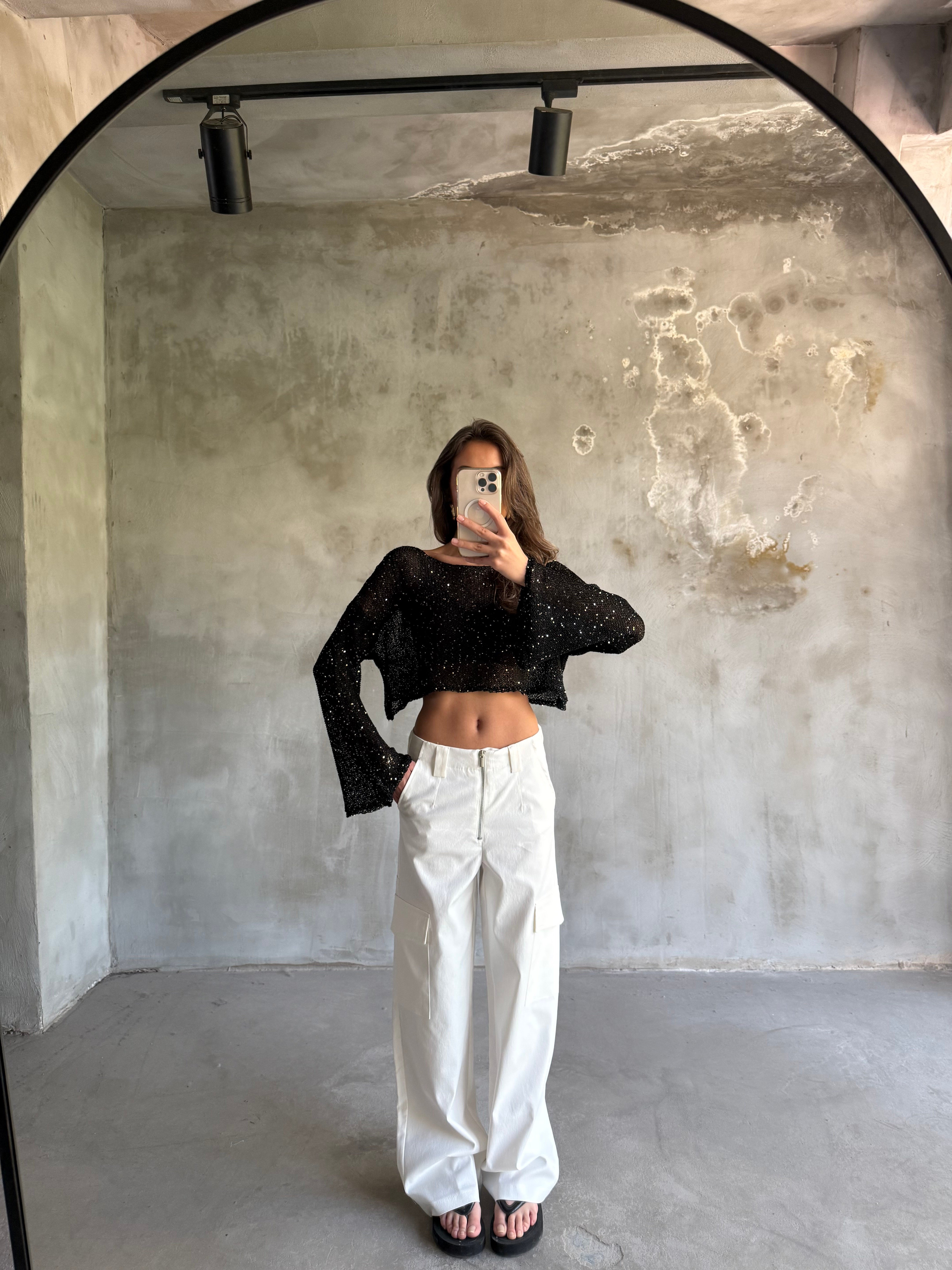 Gabardin Kargo Cepli Kırık Beyaz Pantolon - Dominatrend