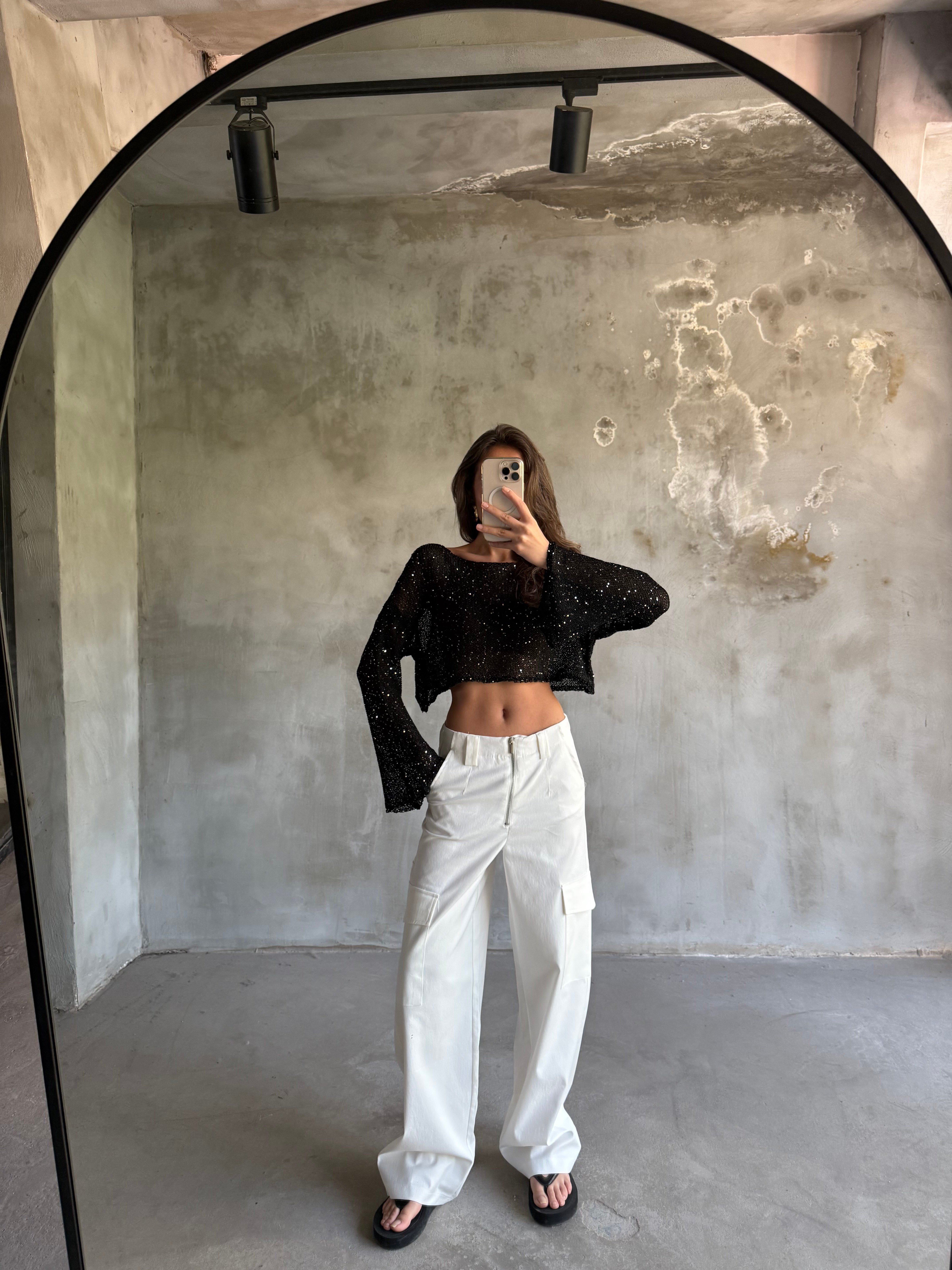 Gabardin Kargo Cepli Kırık Beyaz Pantolon - Dominatrend