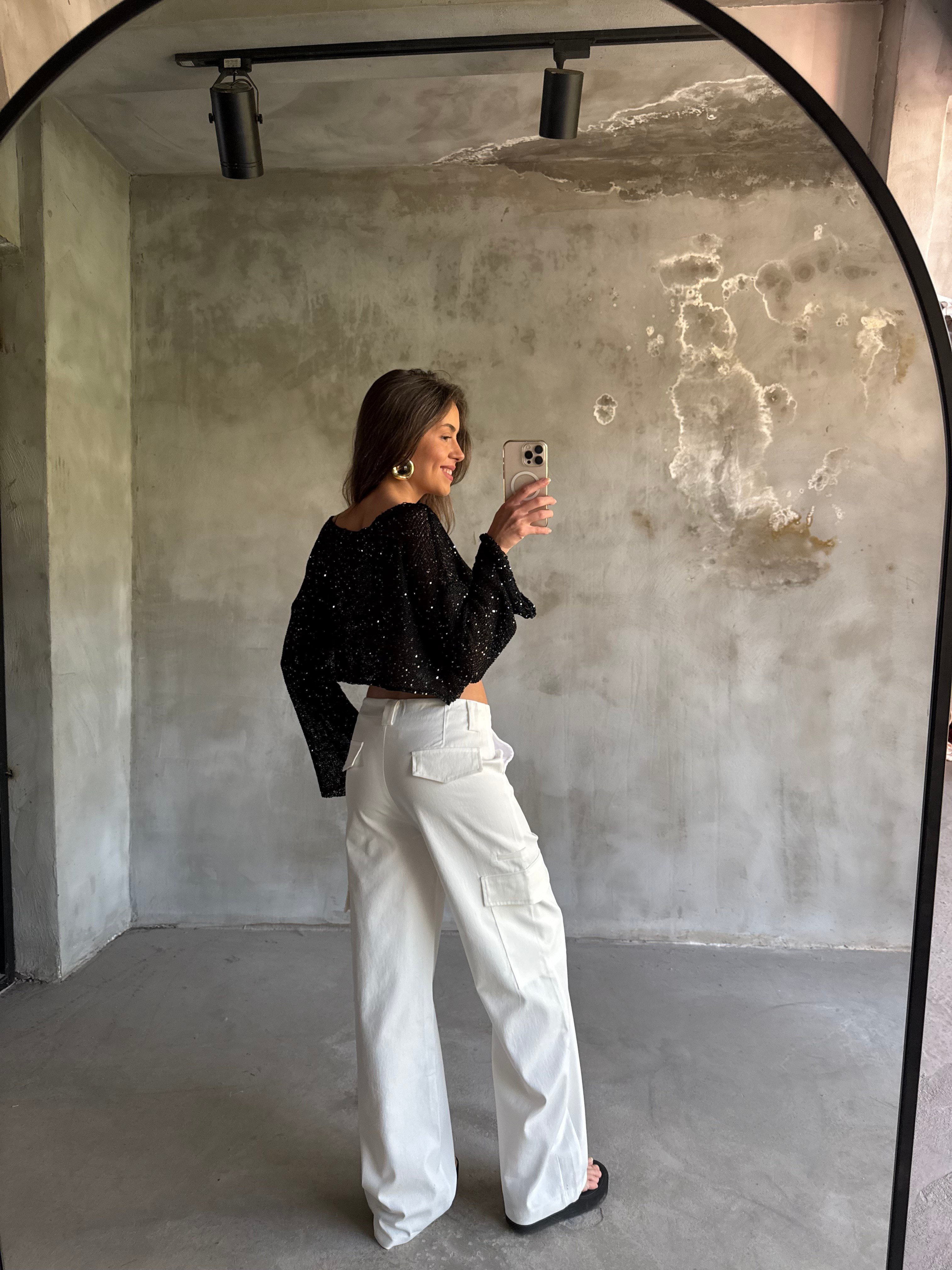 Gabardin Kargo Cepli Kırık Beyaz Pantolon - Dominatrend