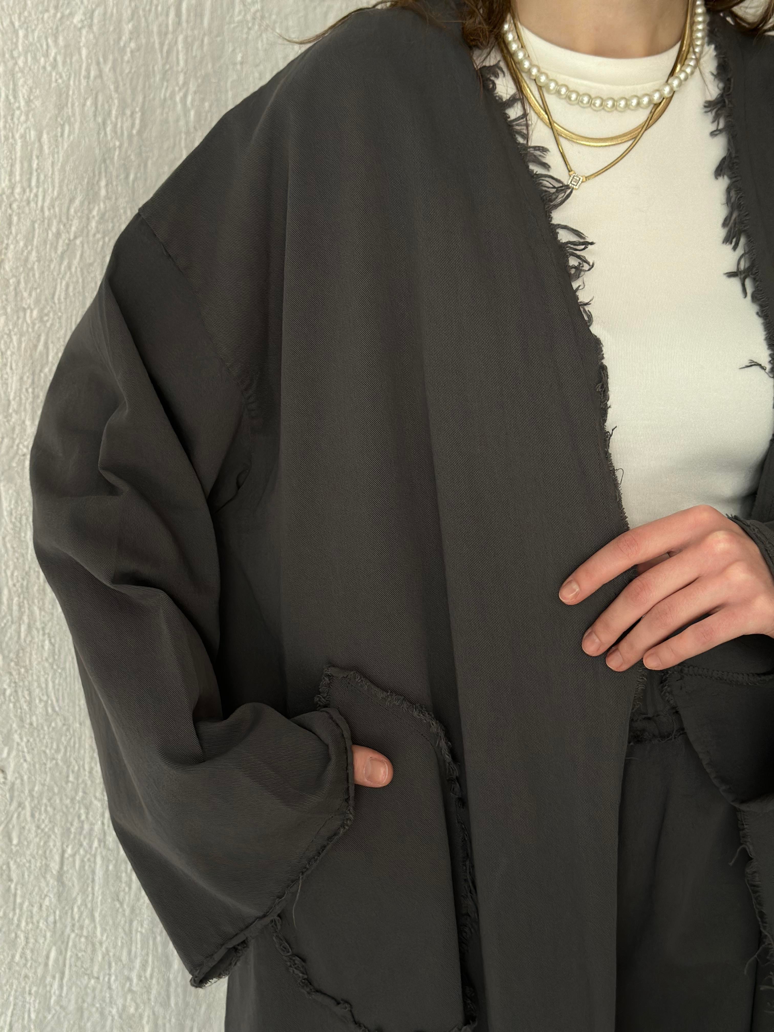 Gabardin Kimono Pantolon İkili Takım - Füme - Dominatrend