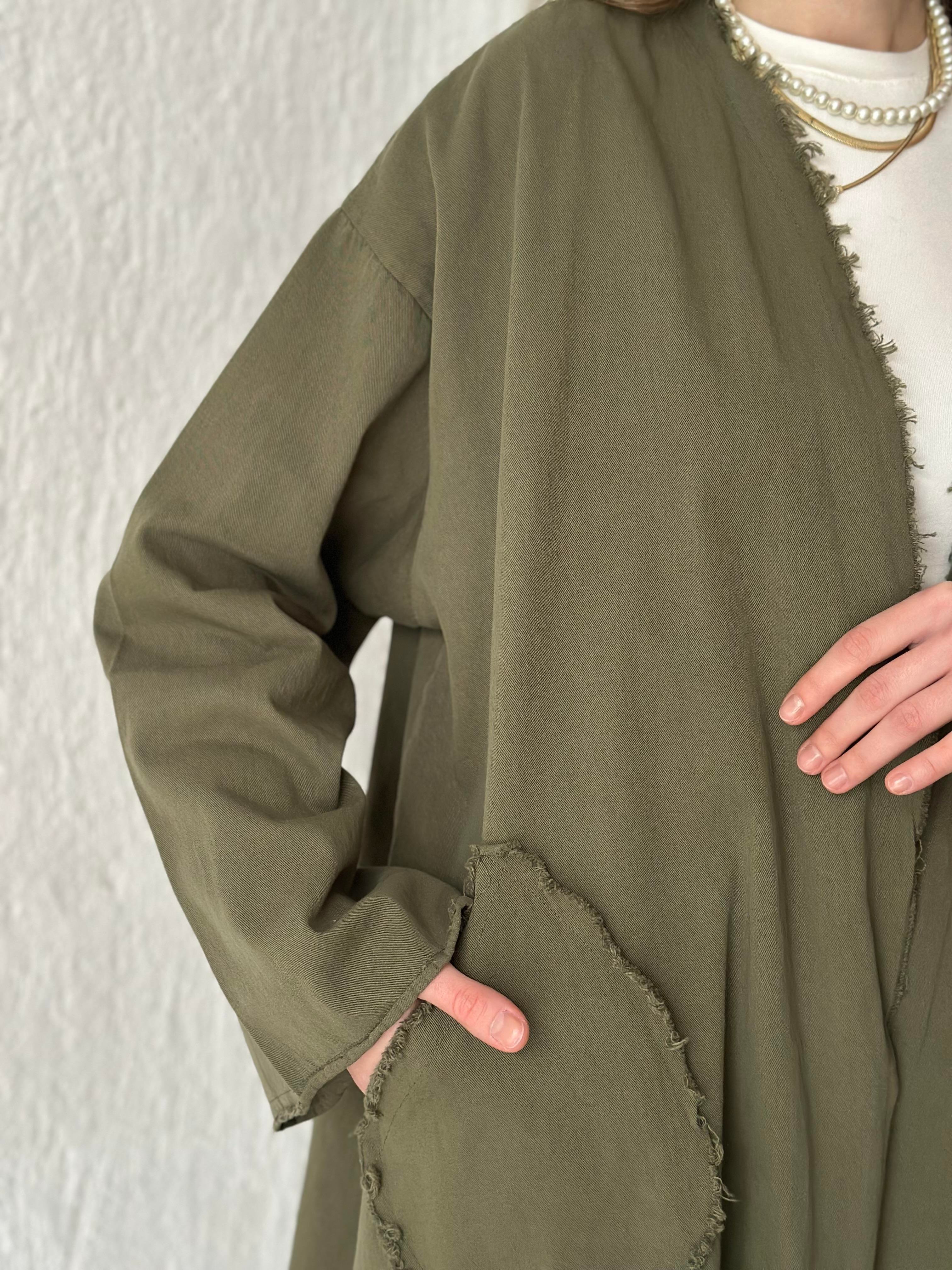 Gabardin Kimono Pantolon İkili Takım - Haki - Dominatrend