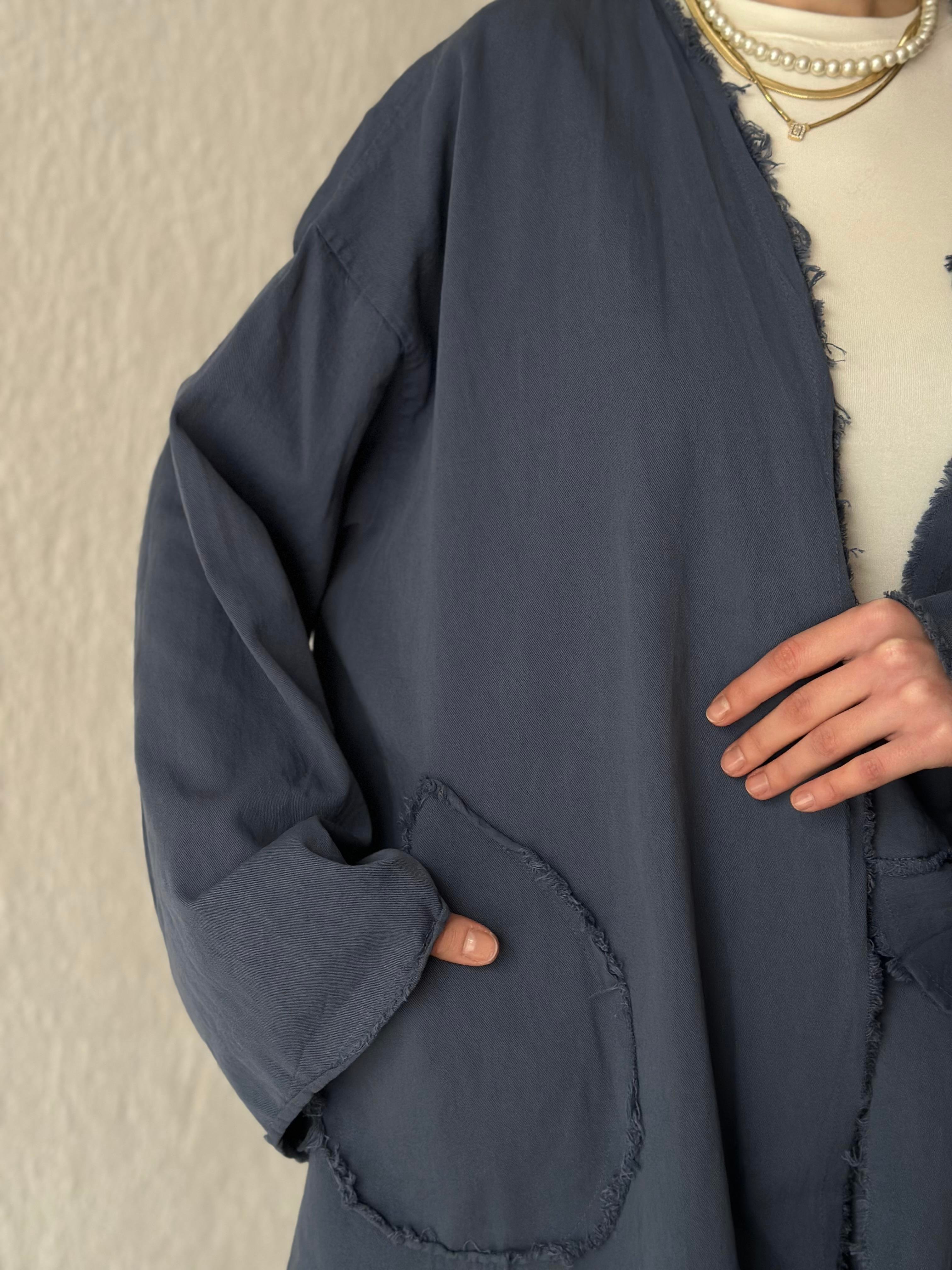 Gabardin Kimono Pantolon İkili Takım - İndigo - Dominatrend