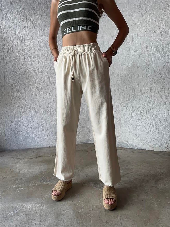 Gabardin Paça Kesik Pantolon - Bej - Dominatrend