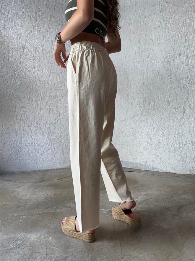 Gabardin Paça Kesik Pantolon - Bej - Dominatrend