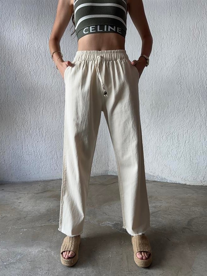 Gabardin Paça Kesik Pantolon - Bej - Dominatrend