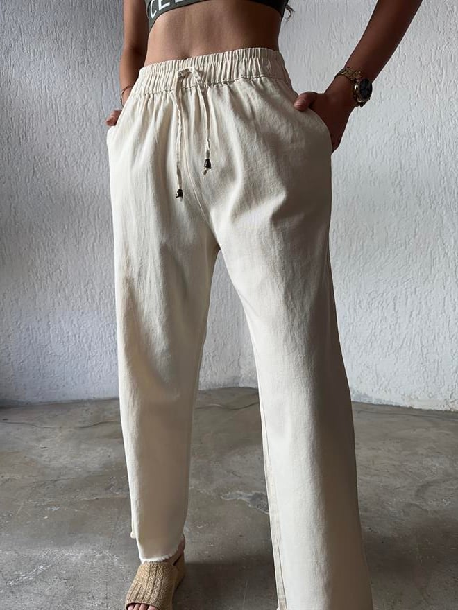 Gabardin Paça Kesik Pantolon - Bej - Dominatrend