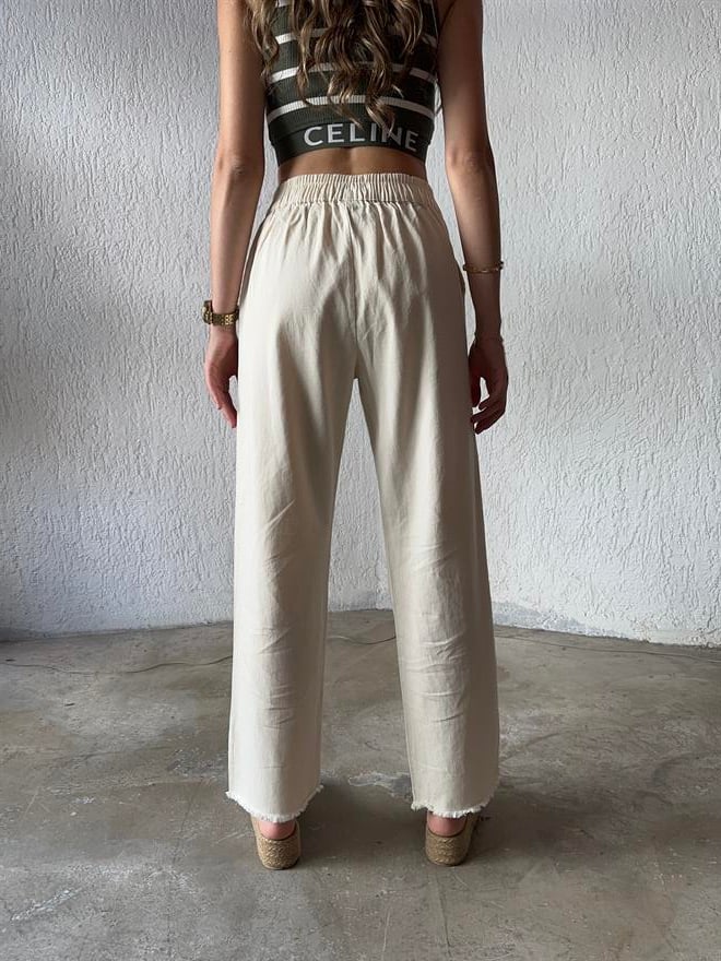 Gabardin Paça Kesik Pantolon - Bej - Dominatrend
