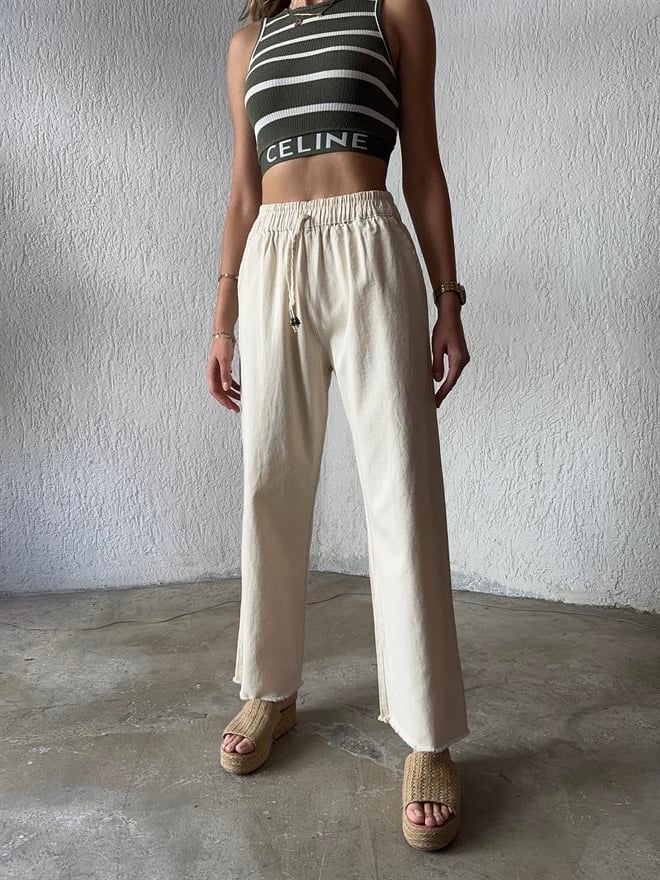 Gabardin Paça Kesik Pantolon - Bej - Dominatrend