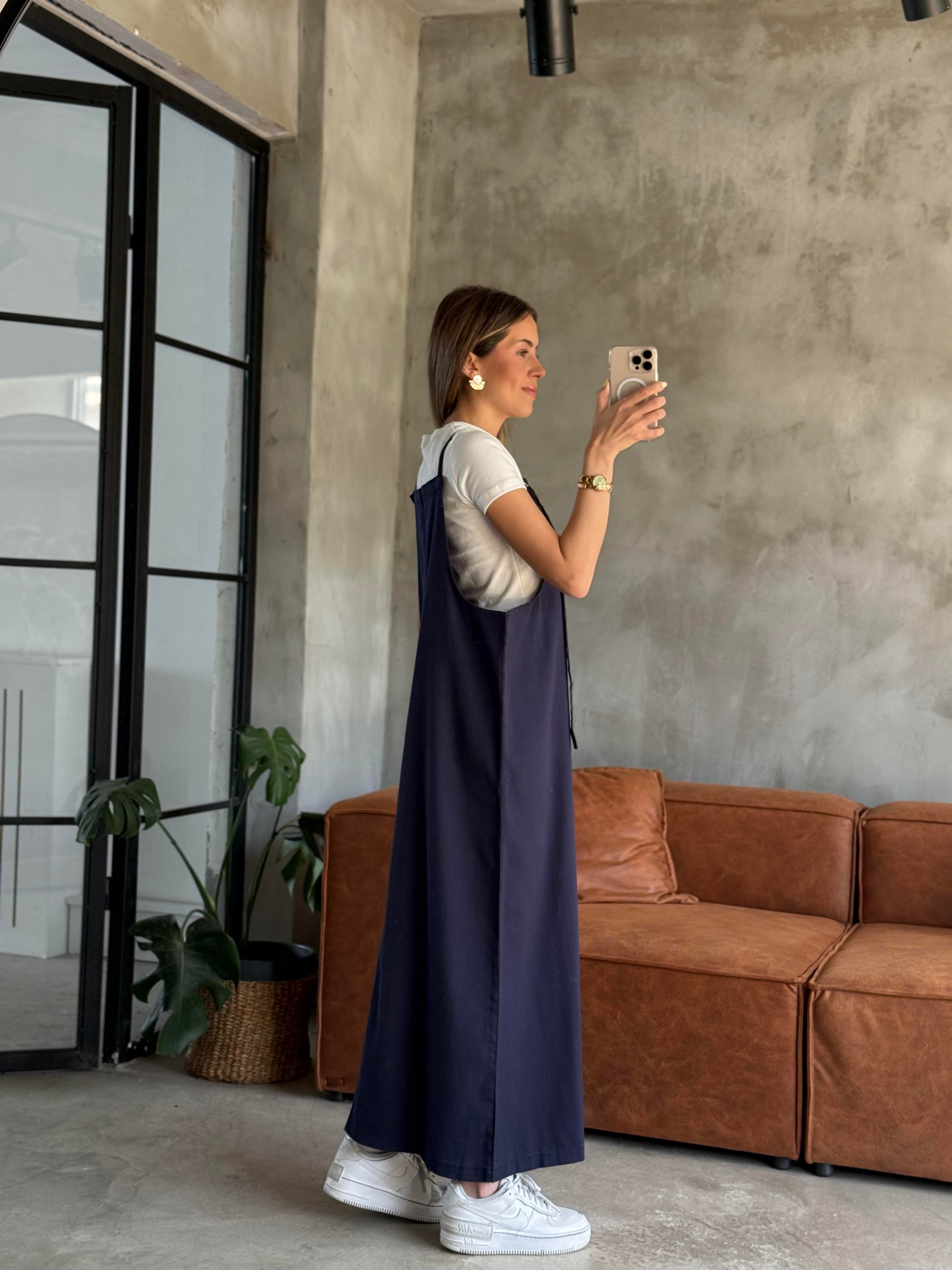 Gabardin Salopet Elbise - Lacivert - Dominatrend