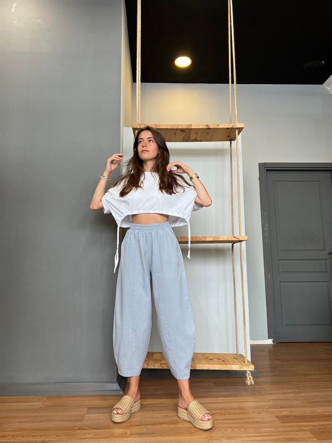 Gabardin Şalvar Pantolon - Açık Gri - Dominatrend