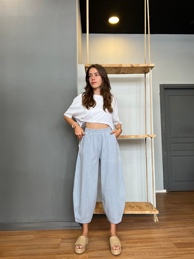 Gabardin Şalvar Pantolon - Açık Gri - Dominatrend