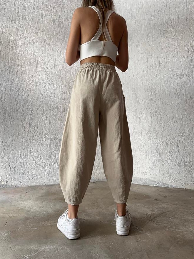 Gabardin Şalvar Pantolon - Bej - Dominatrend