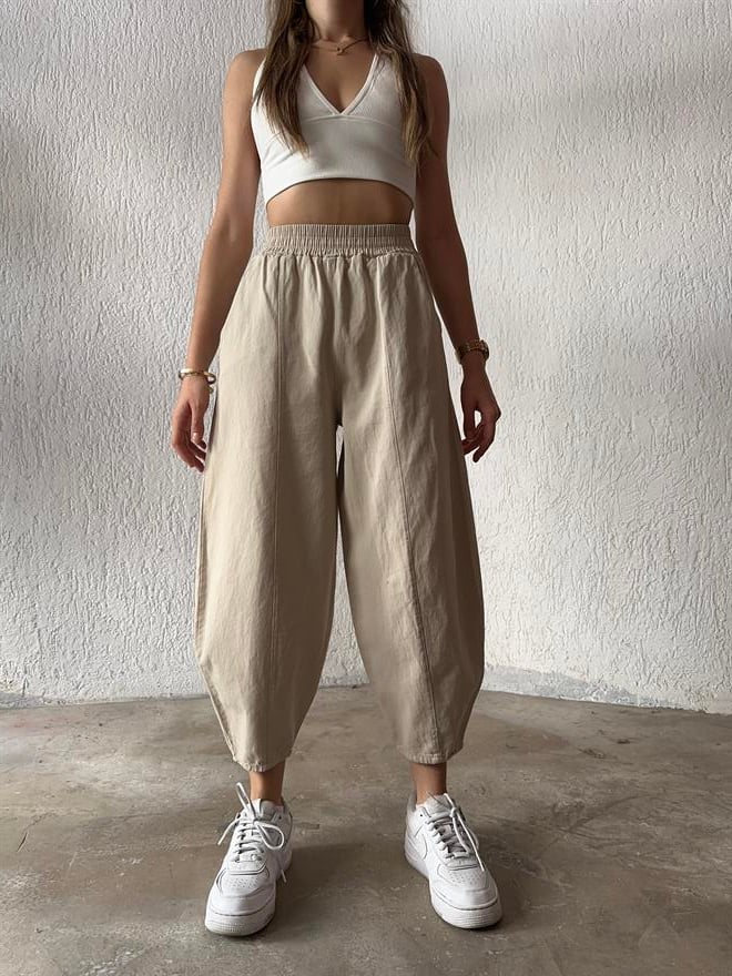 Gabardin Şalvar Pantolon - Bej - Dominatrend