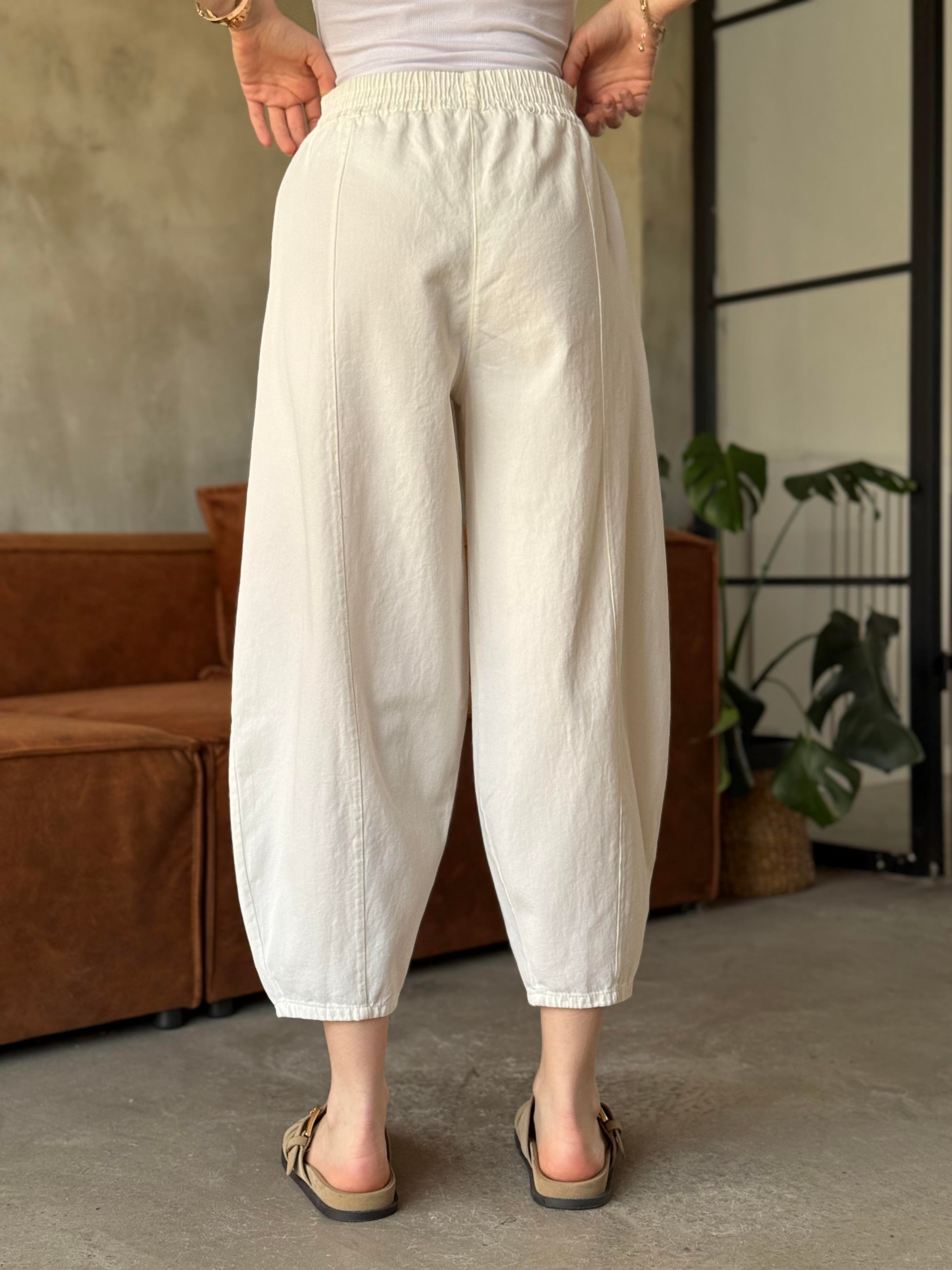 Gabardin Şalvar Pantolon - Beyaz - Dominatrend
