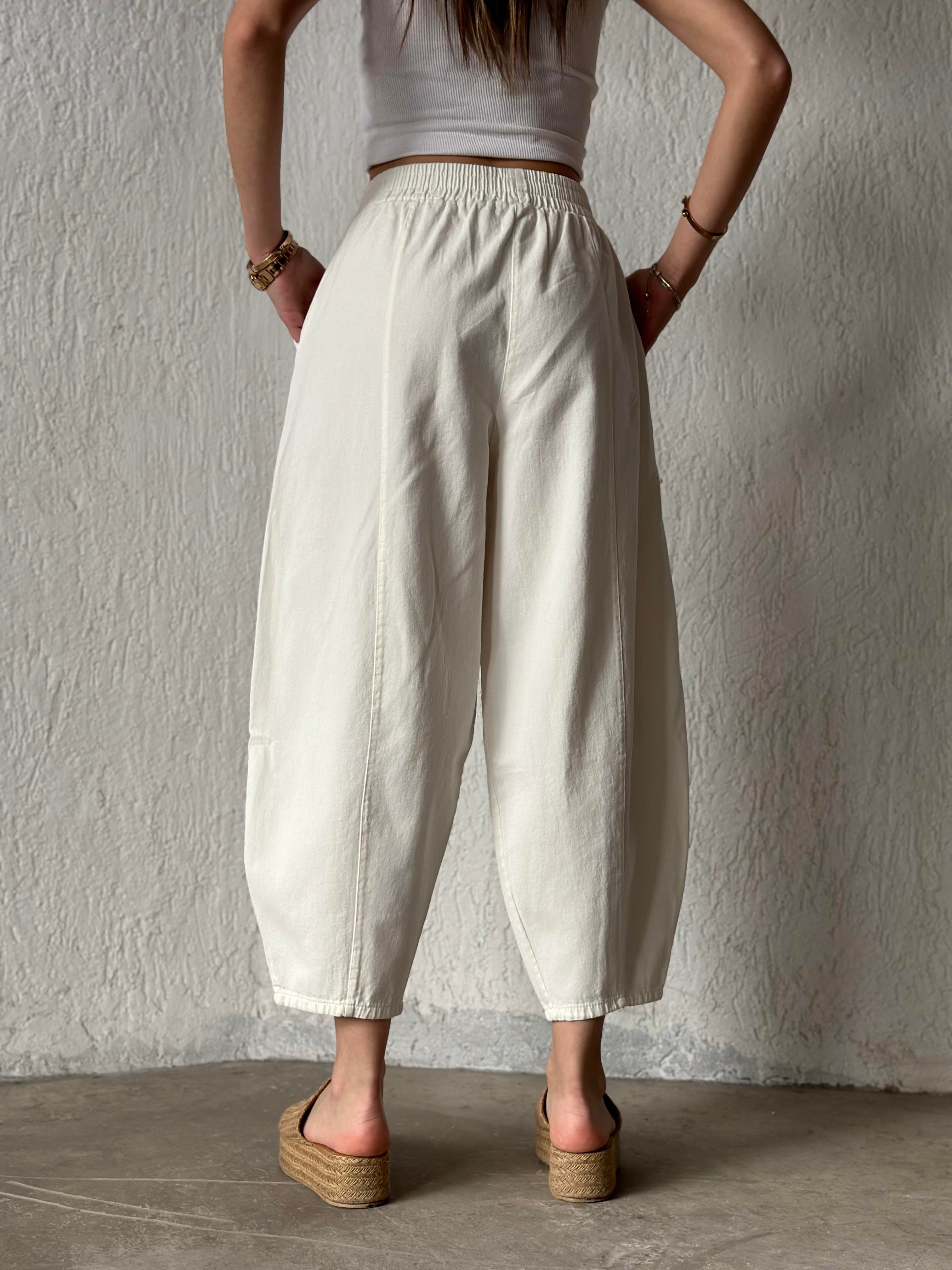 Gabardin Şalvar Pantolon - Beyaz - Dominatrend